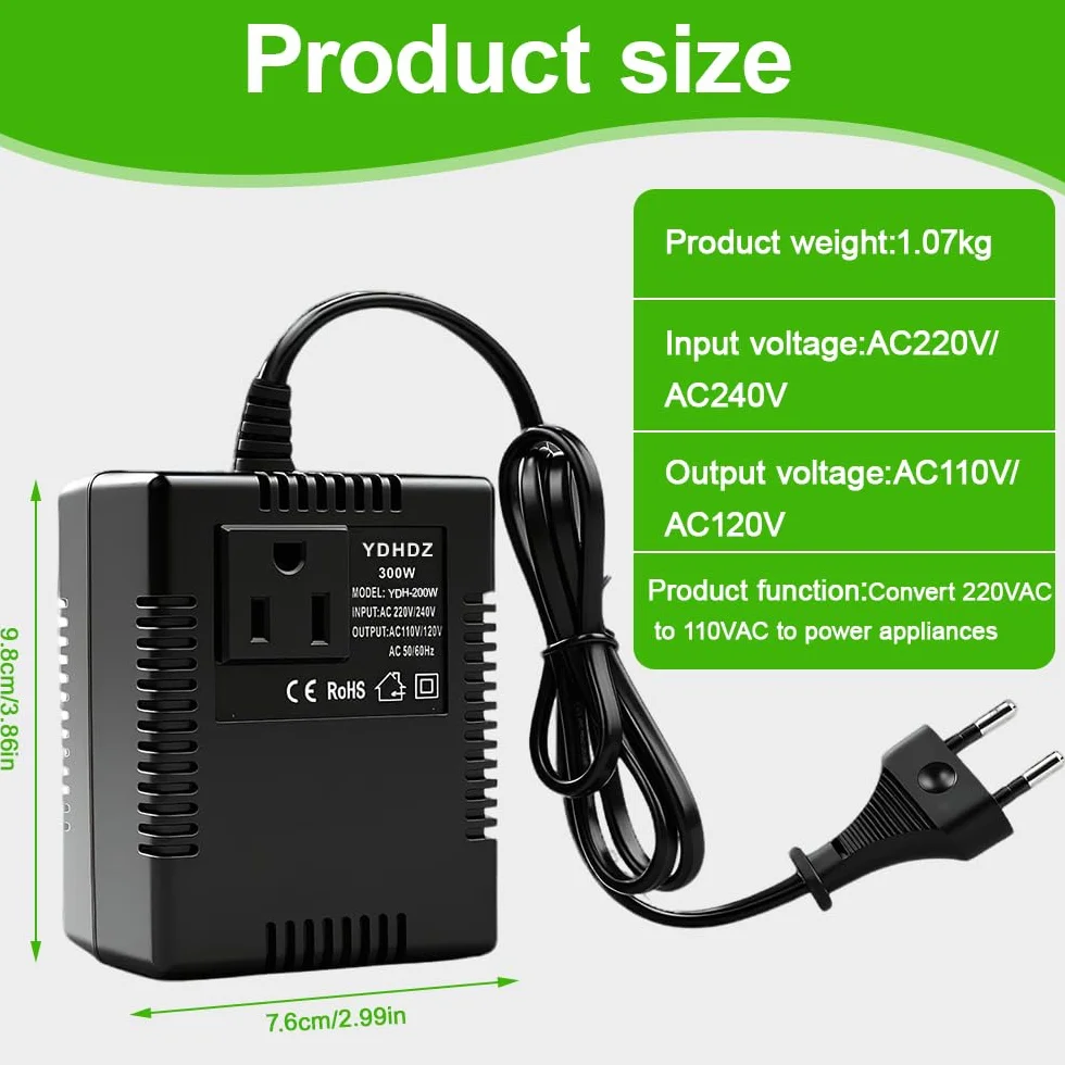 przetwornica napięcia transformator 220V na 110V, 300W adapter sieciowy, konwerter mocy, adapter podróżny, przetwornica napięcia z wtyczką EU do oczyszczaczy powietrza, komputerów, mini kamer