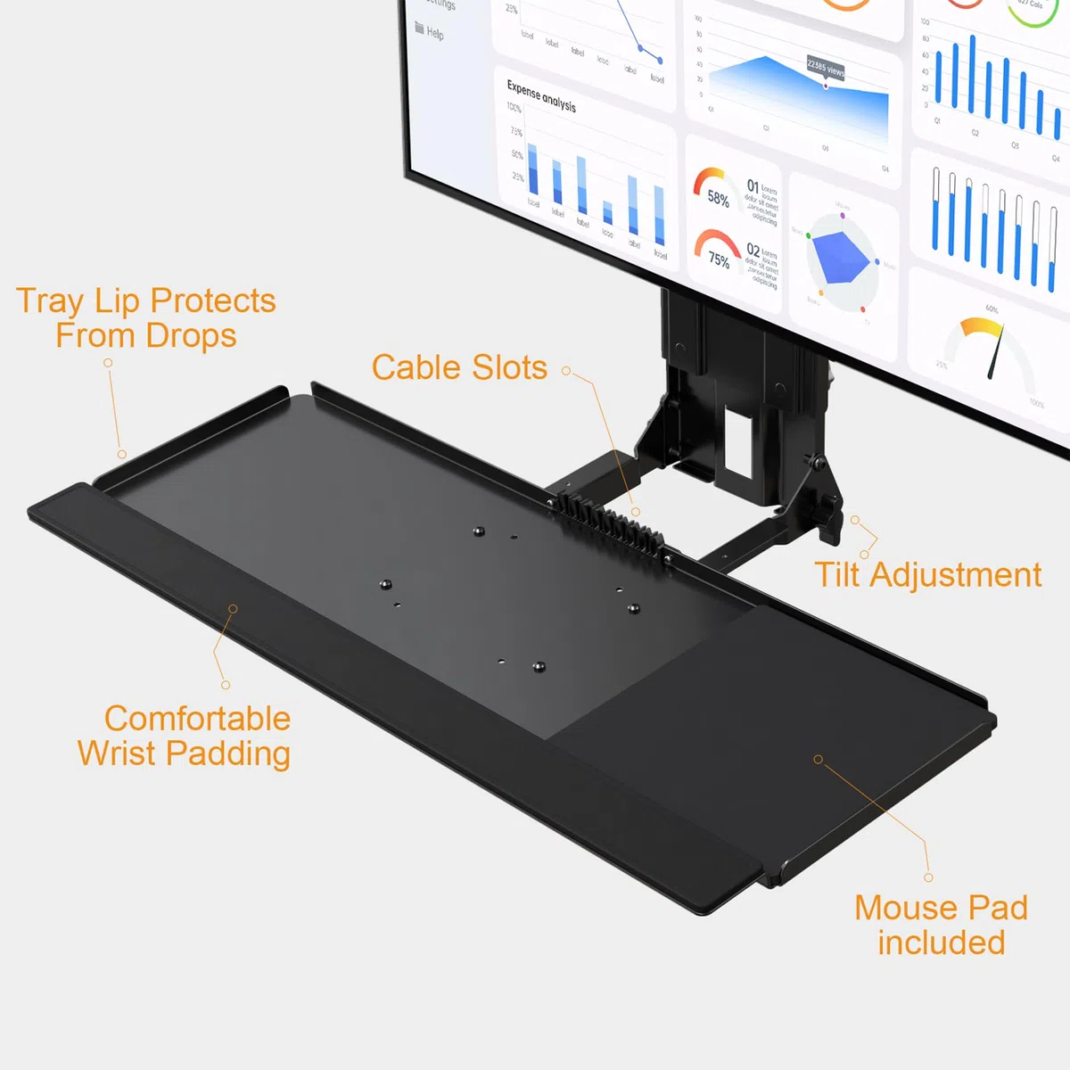 Uchwyt ścienny do monitora i klawiatury z uchwytem na procesor do monitorów 81.3 cm (maks. 25 kg), tacą na klawiaturę (obciążenie 2 kg) i uchwytem na procesor (pojemność 10 kg) - regulacja wysokości