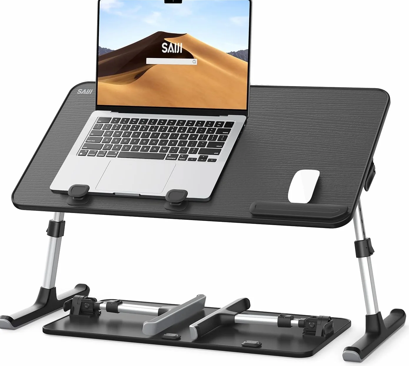SAIJI regulowany stojak na laptopa 5 wysokości 4 kąty składany stół na łóżko 60 x 33 cm do 17 cali