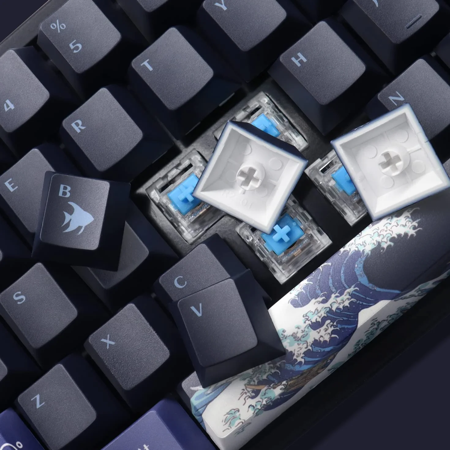 Nasadki klawiszy PBT 60 procent, Great Wave Off Kanagawa japońskie nasadki klawiszy, niestandardowy zestaw nasadek klawiszy DYE-Sub, nasadki klawiszy z profilem Cherry do 61/64/66/68 Cherry Gateron MX