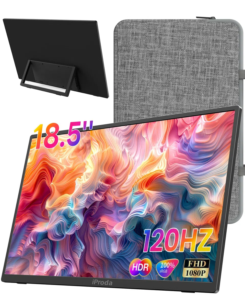Przenośny monitor 18,5" 100% sRGB, ekran przenośny 1080p | Rozszerzenie ekranu laptopa z wbudowanym głośnikiem USB-C HDMI do komputera, telefonu komórkowego, Xbox, PS 3/4/5 i TV