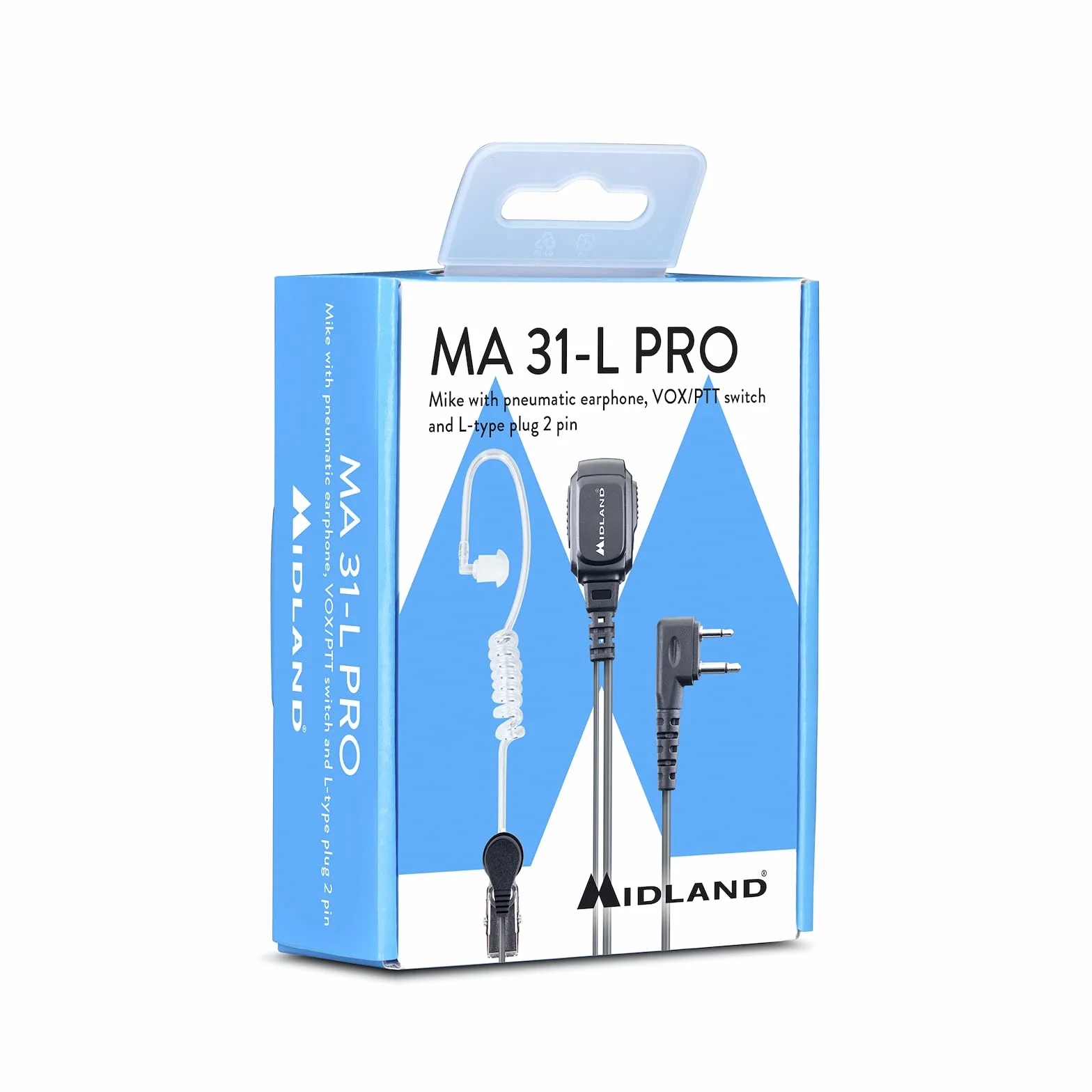 Midland MA31-L C1497, Mono-Słuchawka z Pneumatycznym Mikrofonem, Akcesoria Bezprzewodowe z Dual Jack/Pin, Midland PTT i VOX-Przełączanie
