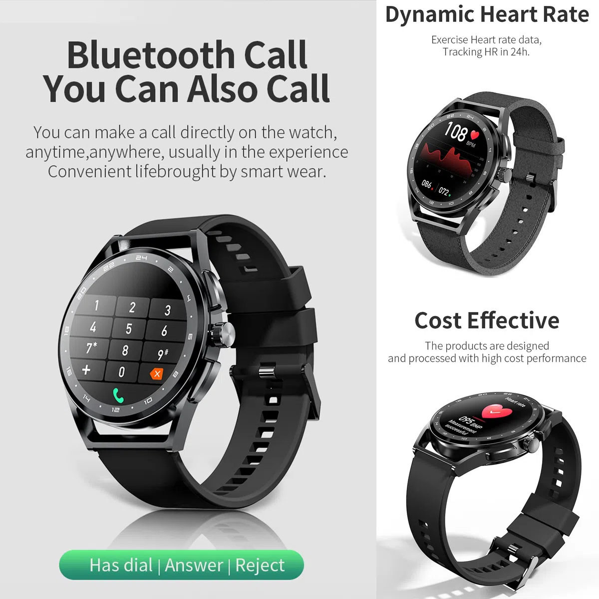 Smartwatch męski z funkcją telefonu, 2022 1,32" HD, ekran dotykowy, zegarek na rękę, smartwatch z Bluetooth, IP67, tracker fitness, SpO2, pulsometr, monitor snu, system Android iOS (czarny)