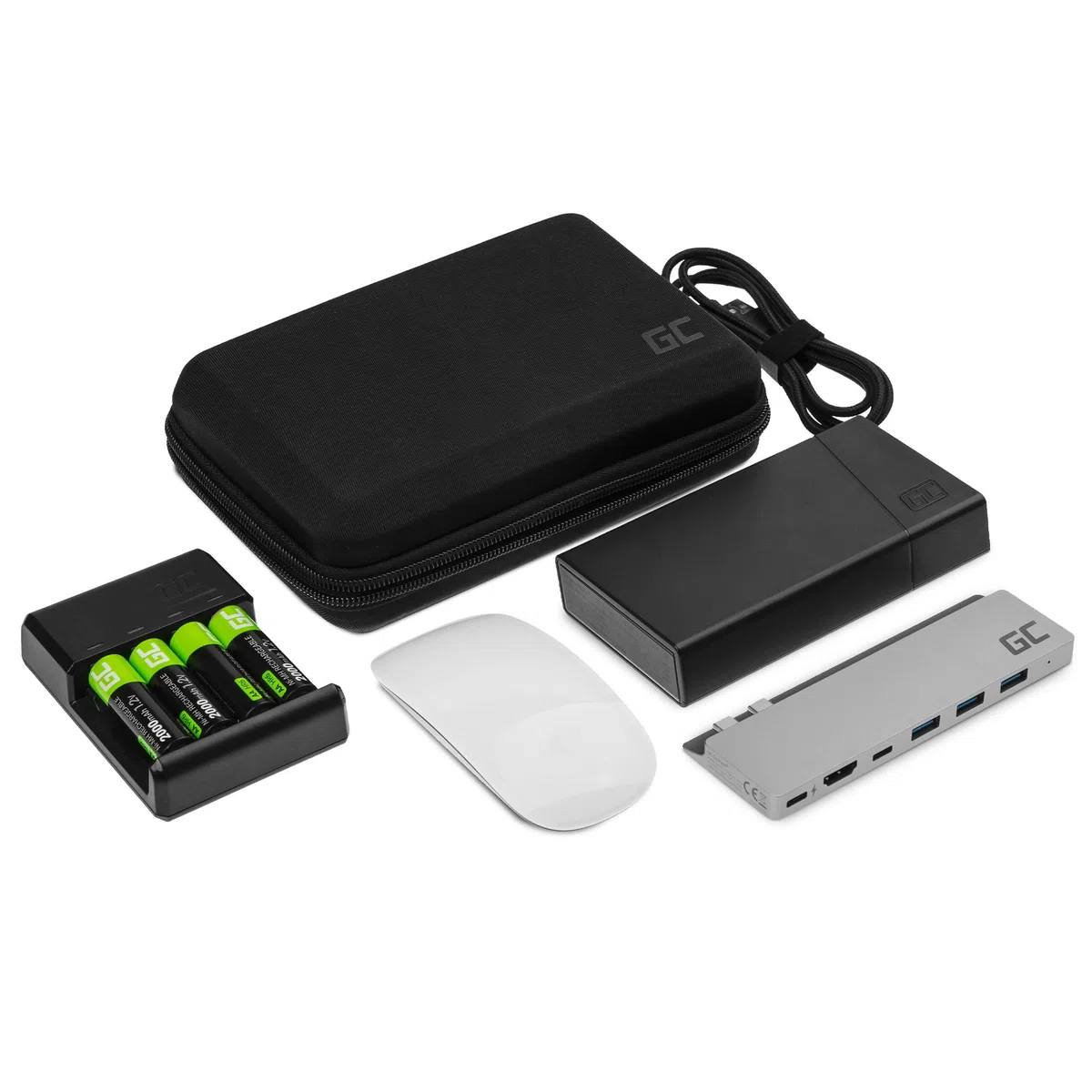 Green Cell GC PowerCase torba na kable, uniwersalna torba na dysk twardy, duży organizer na kable, akcesoria, organizator na telefon komórkowy, kabel do ładowania, powerbank, pendrive, karty SD