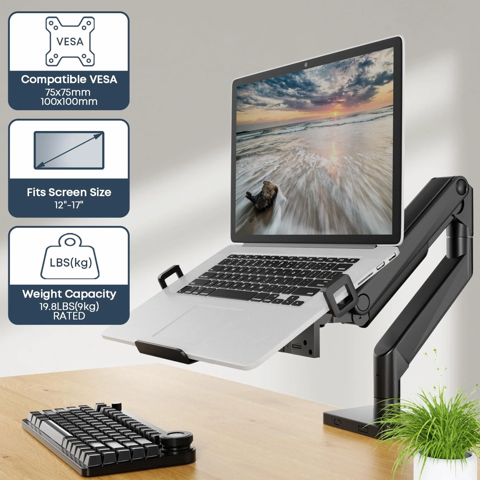 WORLDLIFT Uniwersalna taca na laptopa 12-17" do montażu VESA 75 x 75 mm 100 x 100 mm ramię monitora regulowany uchwyt wentylowany
