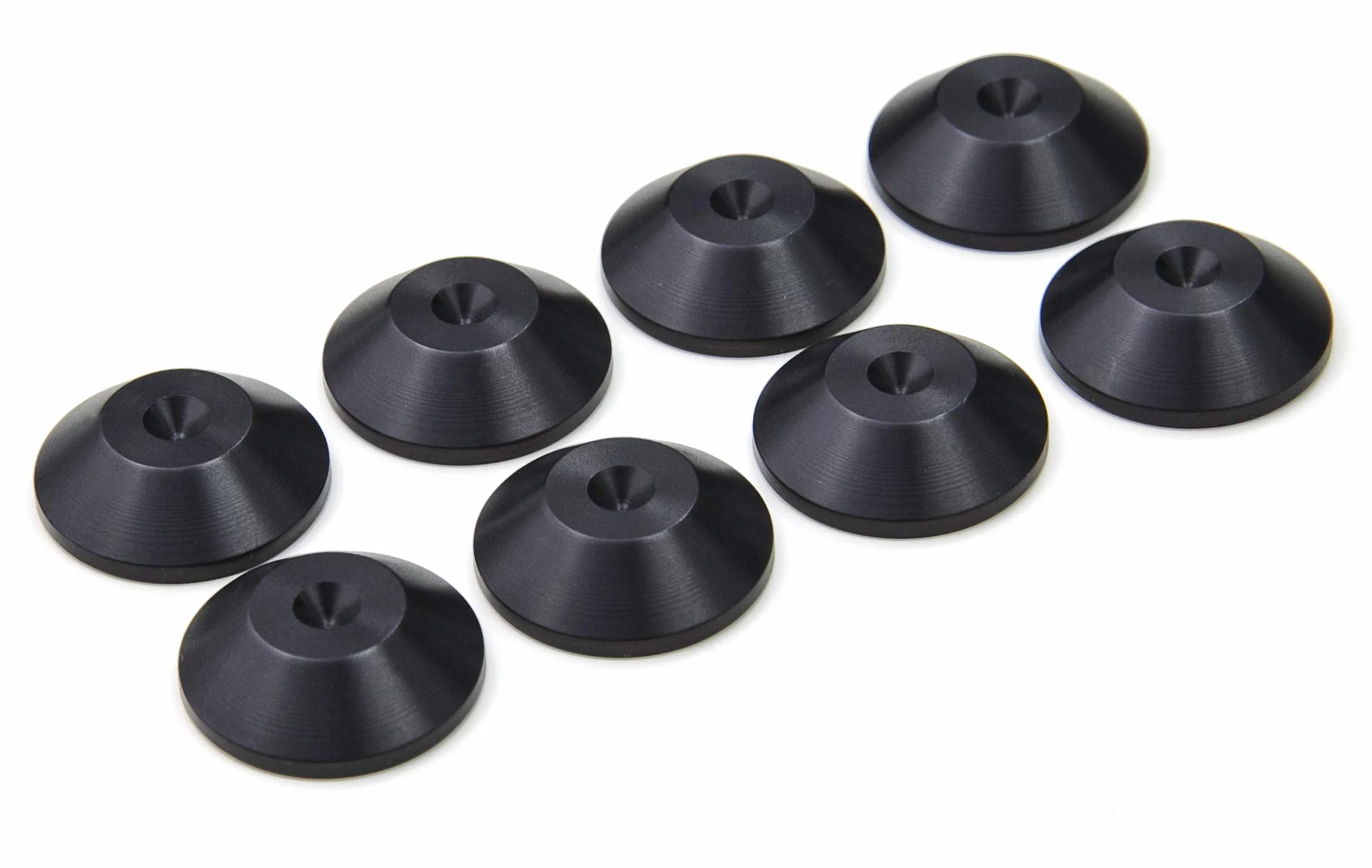 PrecisionGeek Podkładki do głośników – czarne anodowane aluminium – Coned Ø20 – zestaw 8 sztuk