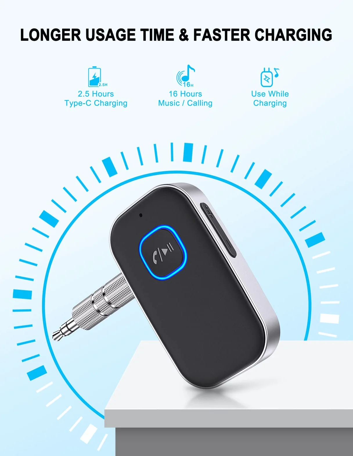 Glangeh Odbiornik Bluetooth Samochodowy Adapter z Redukcją Szumów 16h Aux