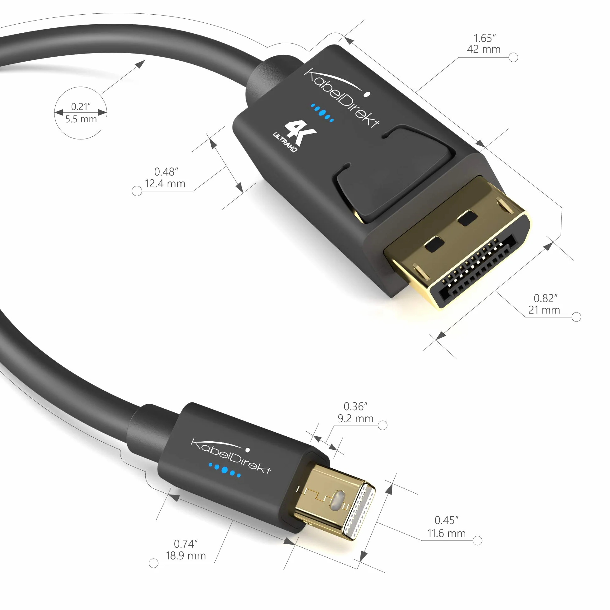 KabelDirekt – Przewód Mini DisplayPort (Thunderbolt) do DisplayPort (Mini-DP/DP) o długości 5m (UHD o rozdzielczości 4K/60Hz, wersja 1.2, do komputerów PC i Mac, czarny)