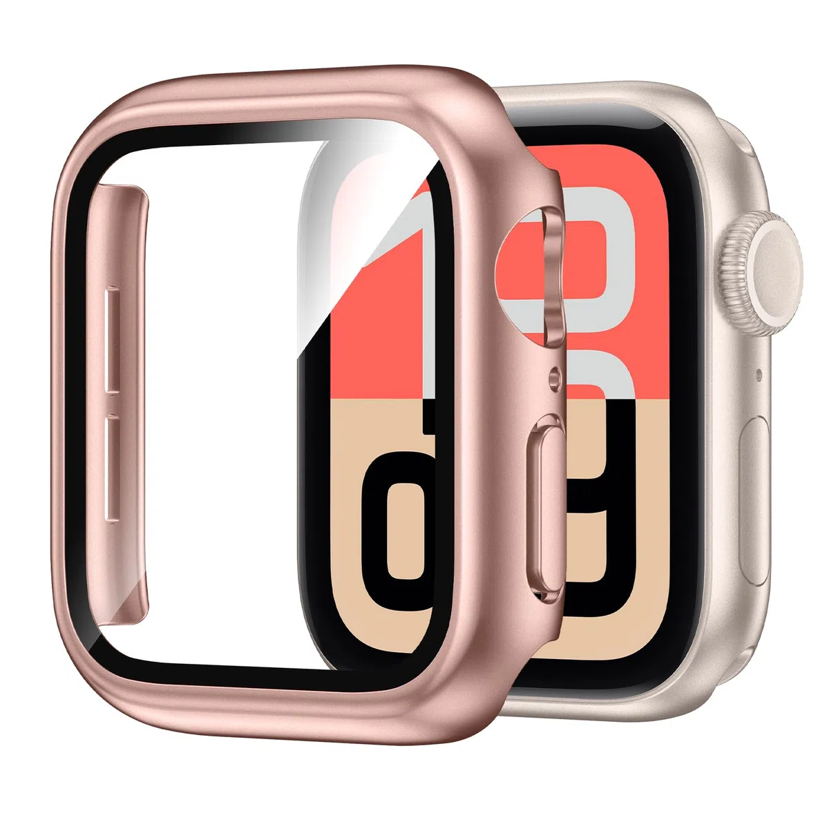 Kamita Wodoodporne etui do Apple Watch Series SE 3/SE 2/SE/6/5/4 44mm, twarde etui PC Bumper z wbudowaną folią ochronną ekranu ze szkła hartowanego, pełne pokrycie ochronne do iWatch 44 (różowe złoto)
