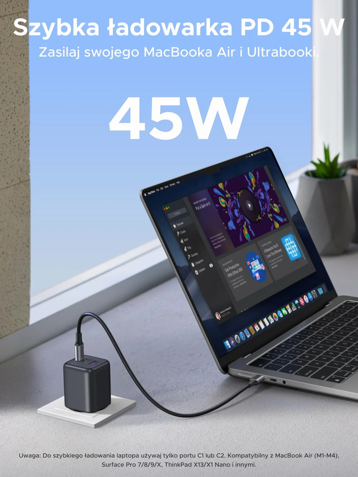 UGREEN 45W ładowarka USB C 3-portowa szybka ładowarka PPS 25W zasilacz PD ładowarka GaN adapter kompatybilny z Galaxy S25 Ultra, S24, iPhone 16 Pro Max, MacBook Air, iPad, Tab A8, Pixel 9, HomePod