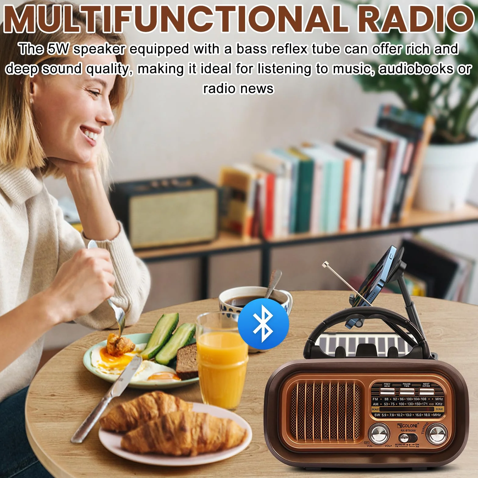 Radio retro z Bluetooth: radio AM/FM/SW, nostalgiczne radio Ra dio z funkcją ładowania solarnego + głośnik 5 W, przenośny system multimedialny do domu, na zewnątrz, na kemping i w sytuacjach