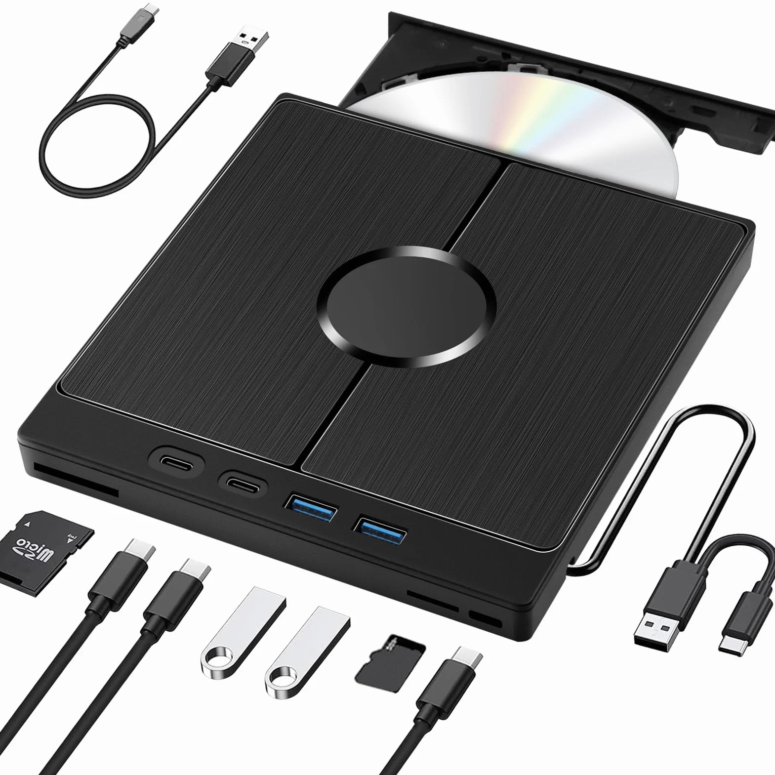 Zewnętrzny napęd CD/DVD, USB 3.0 Type-C, przenośna nagrywarka CD/DVD +/-RW z czytnikiem kart USB/SD/TF, do komputera, laptopa, MacBooka, Win11/10/8/7/XP