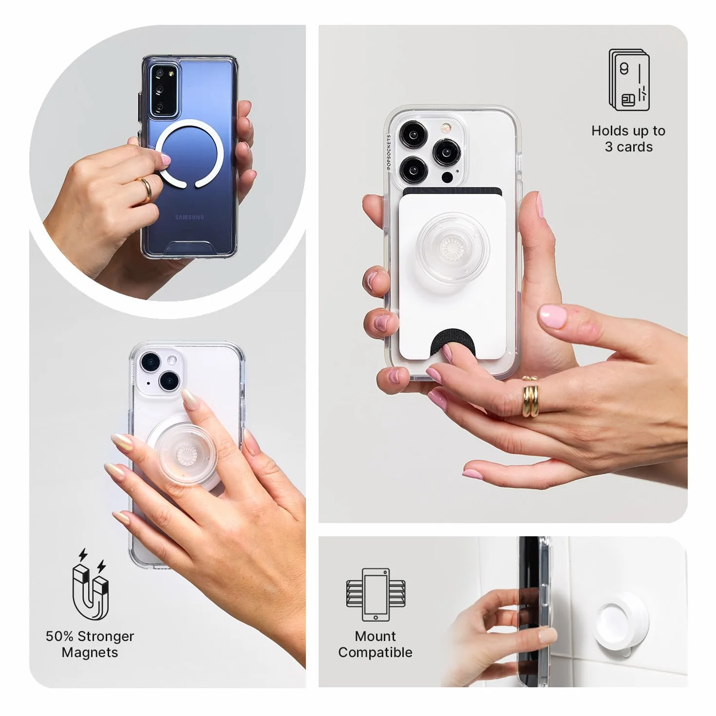 PopSockets Okrągły uchwyt do telefonu kompatybilny z MagSafe, w zestawie pierścień adaptera, uchwyt na telefon, kompatybilny z bezprzewodowym ładowaniem - Latte