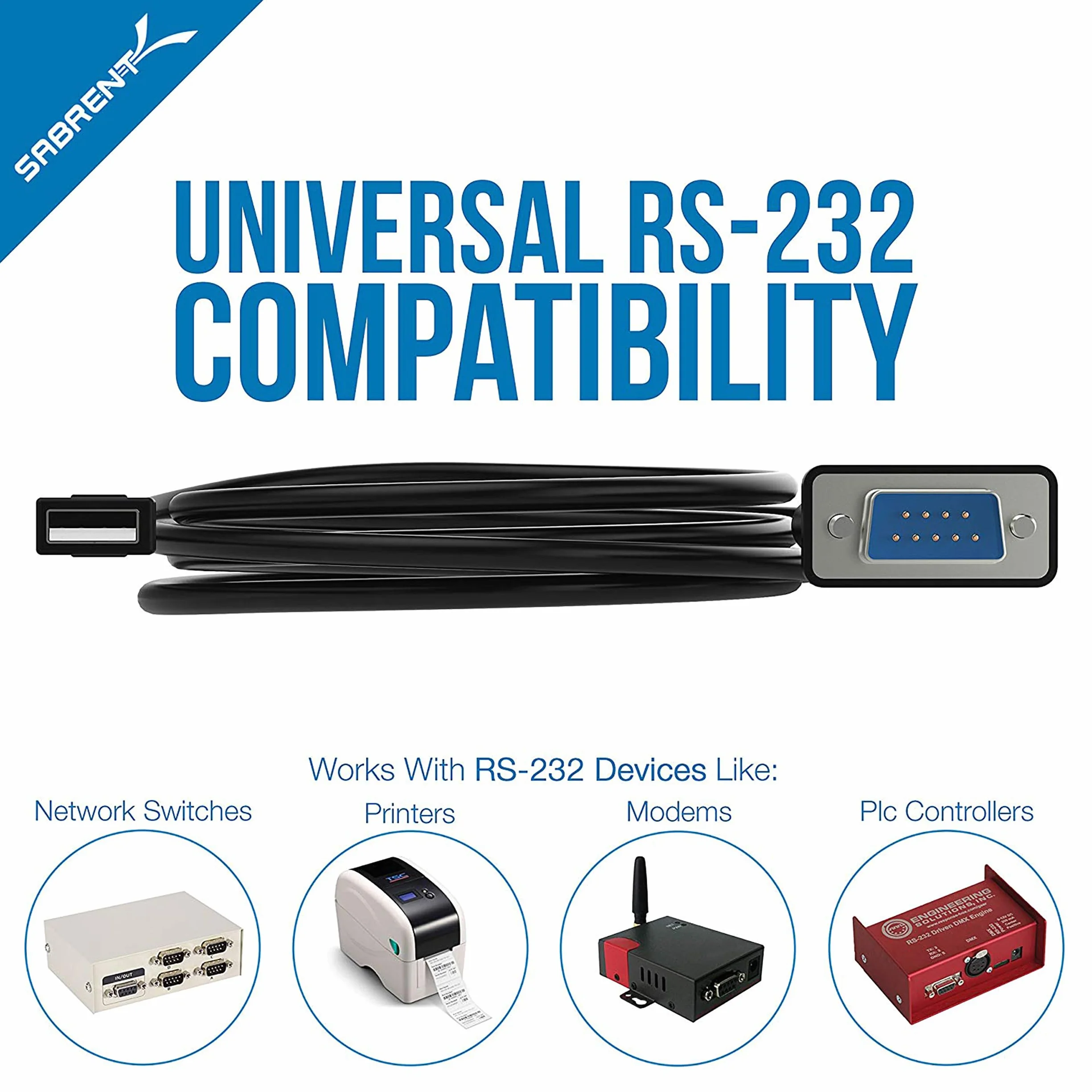 Sabrent Adapter USB na szeregowy (1,8 m) USB na RS232 kabel szeregowy, kabel konwertera DB-9 (9-biegunowy) do Windows, Mac OS, Linux (CB-FTDI)