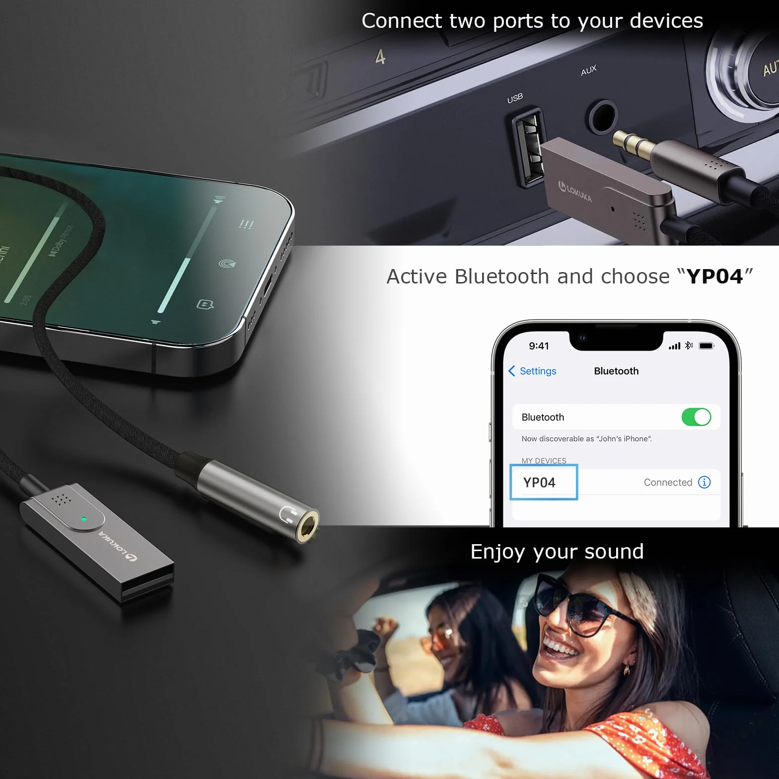 Adapter Bluetooth 5.3 USB do 3,5 mm żeński odbiornik do samochodu słuchawek głośników