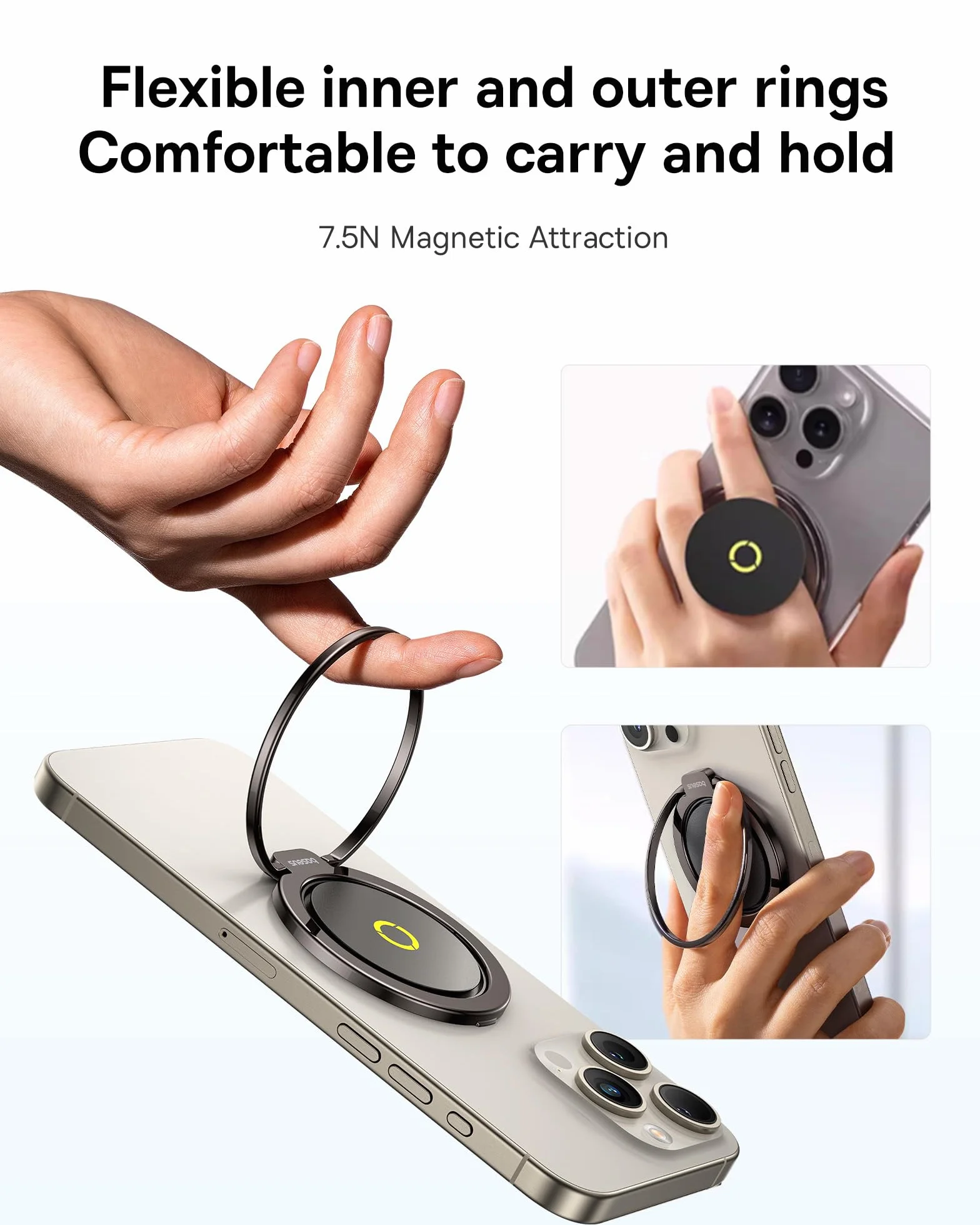 Baseus MagPro II Pierścień magnetyczny do iPhone'a MagSafe, uchwyt magnetyczny 7,5 N, uchwyt obrotowy 360° do iPhone'a 17 16 15 14 13 12 Pro MAX