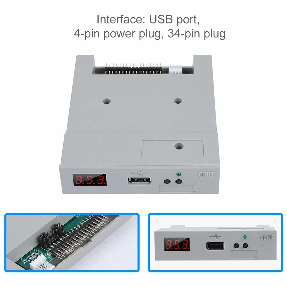 Emulator USB, przenośny 5 V DC 3,5 cala 1,44 MB emulator USB SDD konwerter dyskietek do zewnętrznej stacji dyskietek z 4-pinową wtyczką zasilania i 34-pinową wtyczką