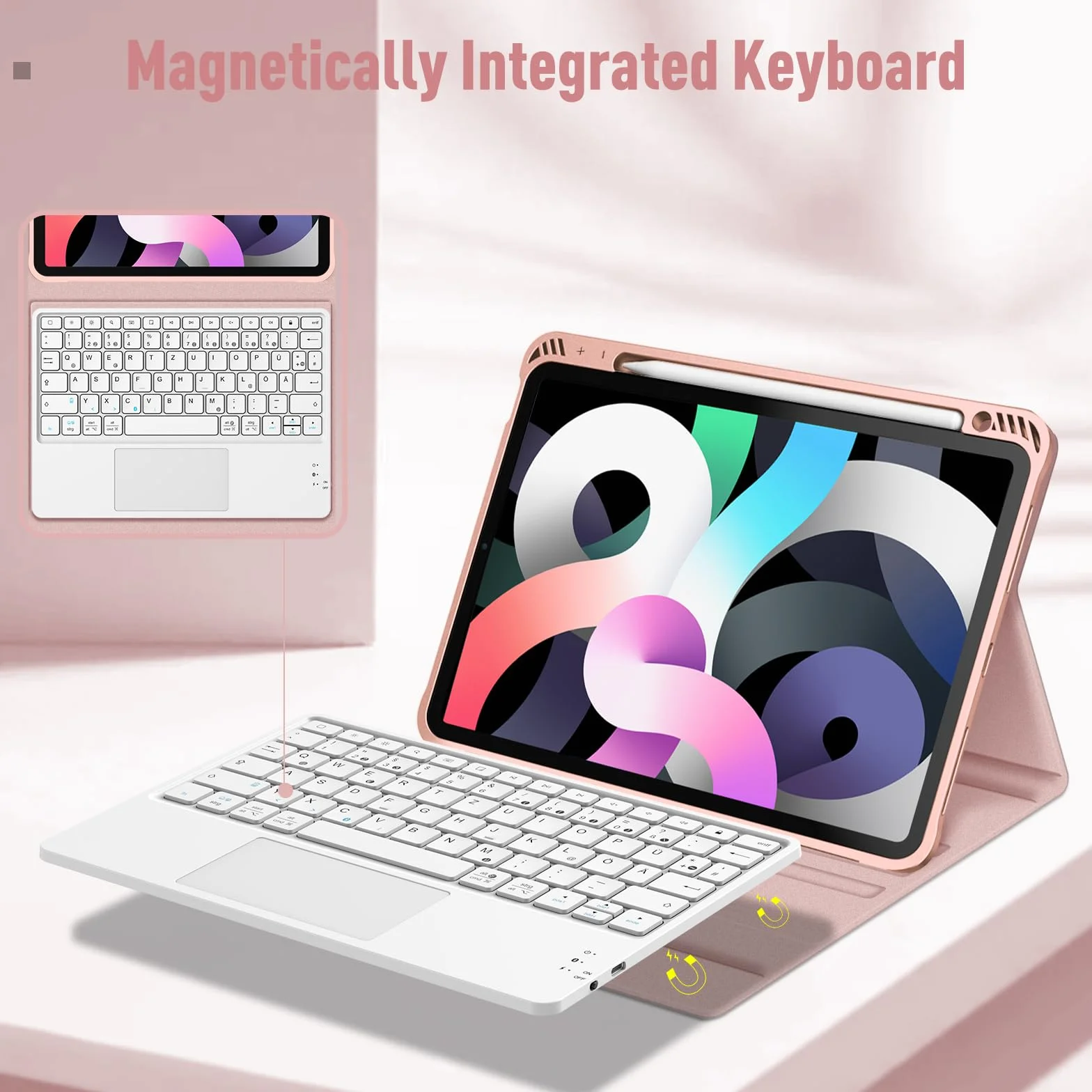 Fintie Etui na klawiaturę do iPad Air 6 11 cali 2024 z touchpadem, magnetyczna, różowe