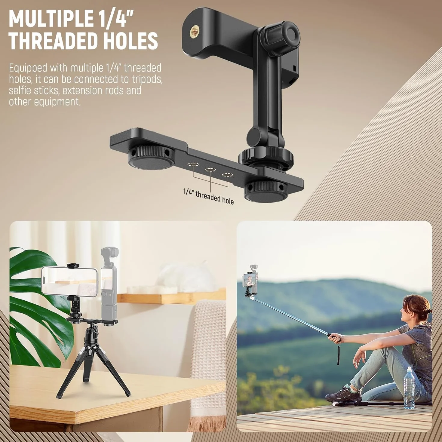 NEEWER Uchwyt na telefon kompatybilny z DJI Osmo Pocket 3, gwint 1/4 cala, zimna stopka