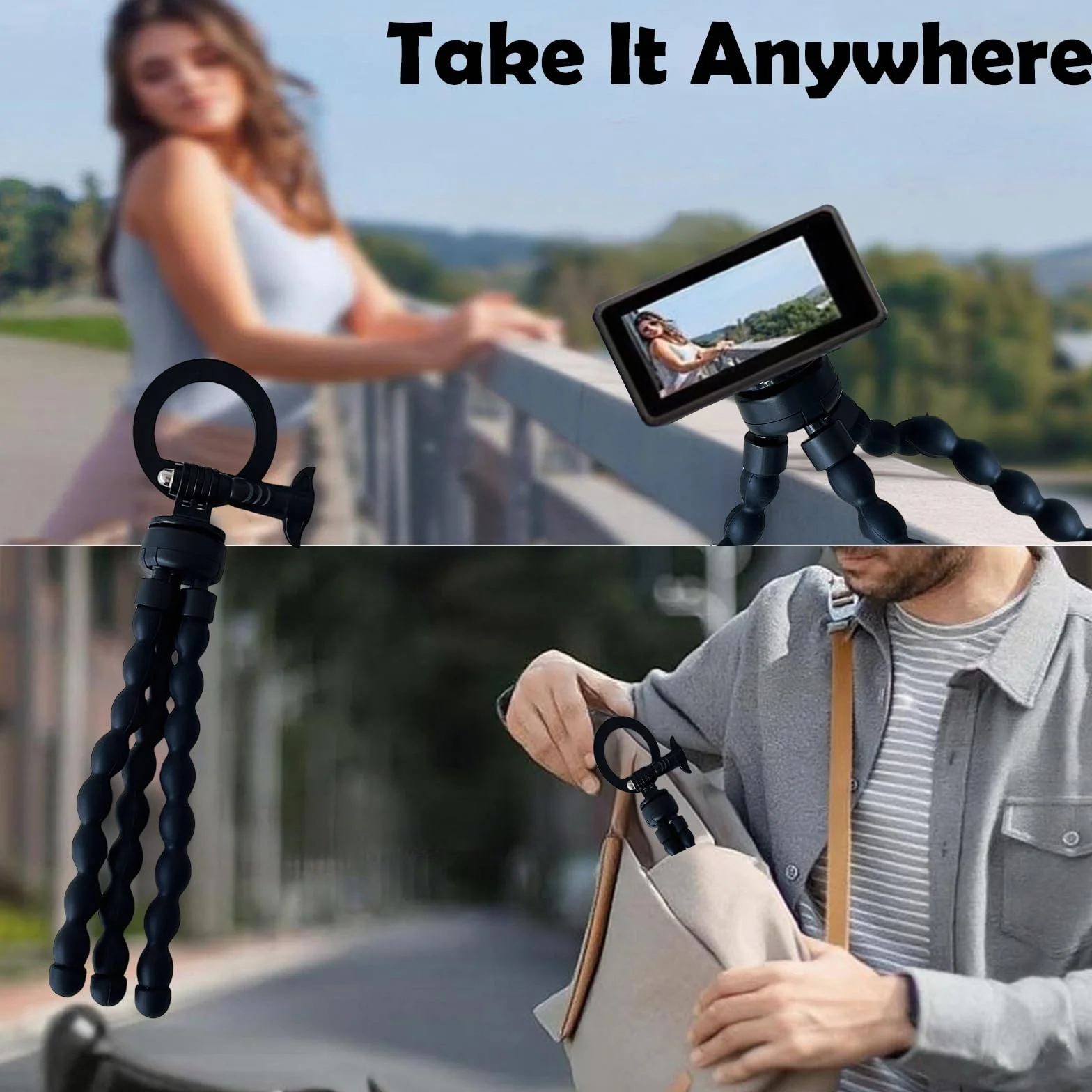 Ysnzaq Octopus statyw do telefonu komórkowego, magnetyczny, elastyczny uchwyt na telefon komórkowy Tripod do smartfona i aparatu, 360° mini uchwyt na statyw z adapterem Go Pro, do iPhone, Galaxy