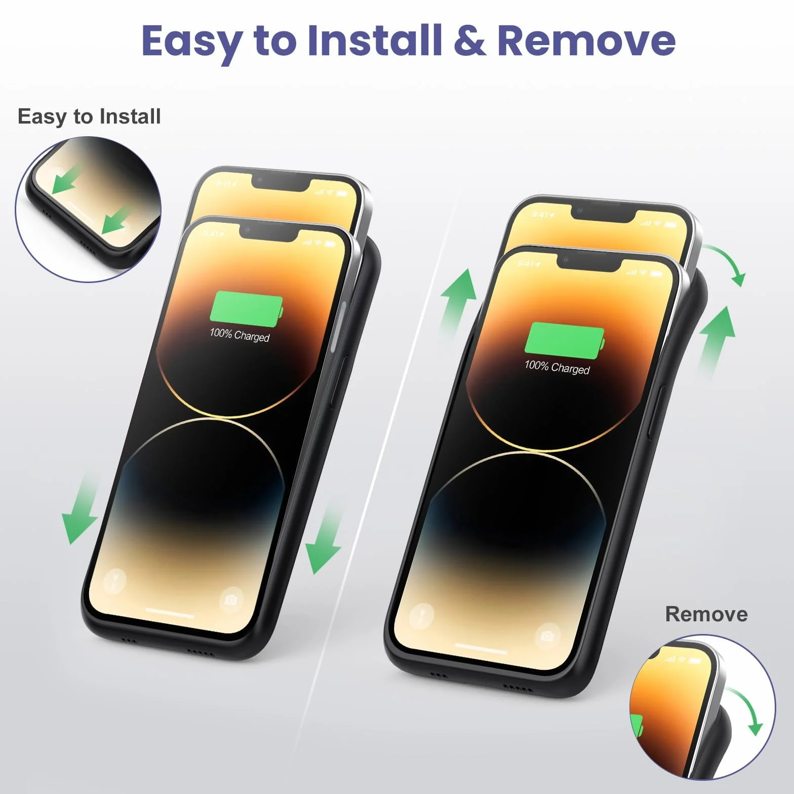 Etui na baterię do iPhone 14/13 Pro/13, HETP [7500 mAh] etui do ładowania baterii z folią ochronną, przenośna ładowarka do baterii, wydajna ładowarka do iPhone 14/13 Pro/13, czarne