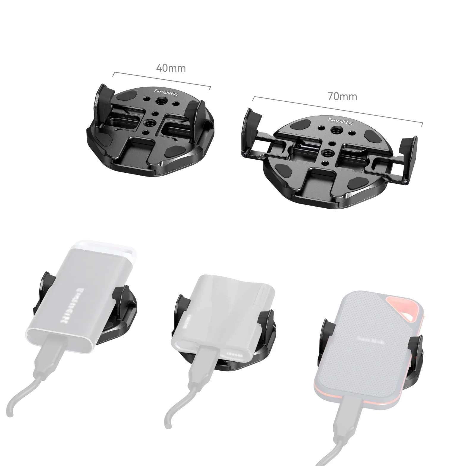 SMALLRIG Magnetyczny uchwyt do telefonu SSD z do Magsafe, 45-70 mm (1,77''-2,76''), szeroki zacisk, gwint 1/4"-20 i zimna stopka, do Samsung T3/T5, do SanDisk, do Crucial,do iPhone'a - 5157
