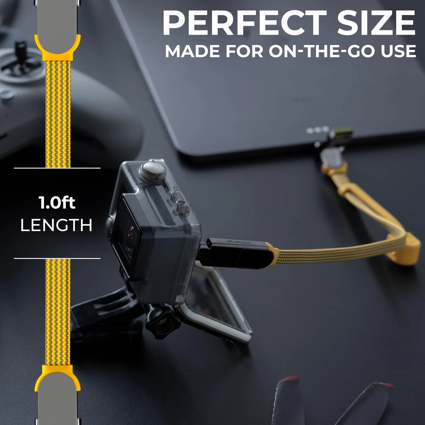 Rolling Square inCharge XL 30 cm - kabel USB typu c, uniwersalny kabel komórkowy, dla mężczyzn, uniwersalna ładowarka do telefonu komórkowego 6 w 1, gadżet techniczny, żółty, kabel Lightning 100 W