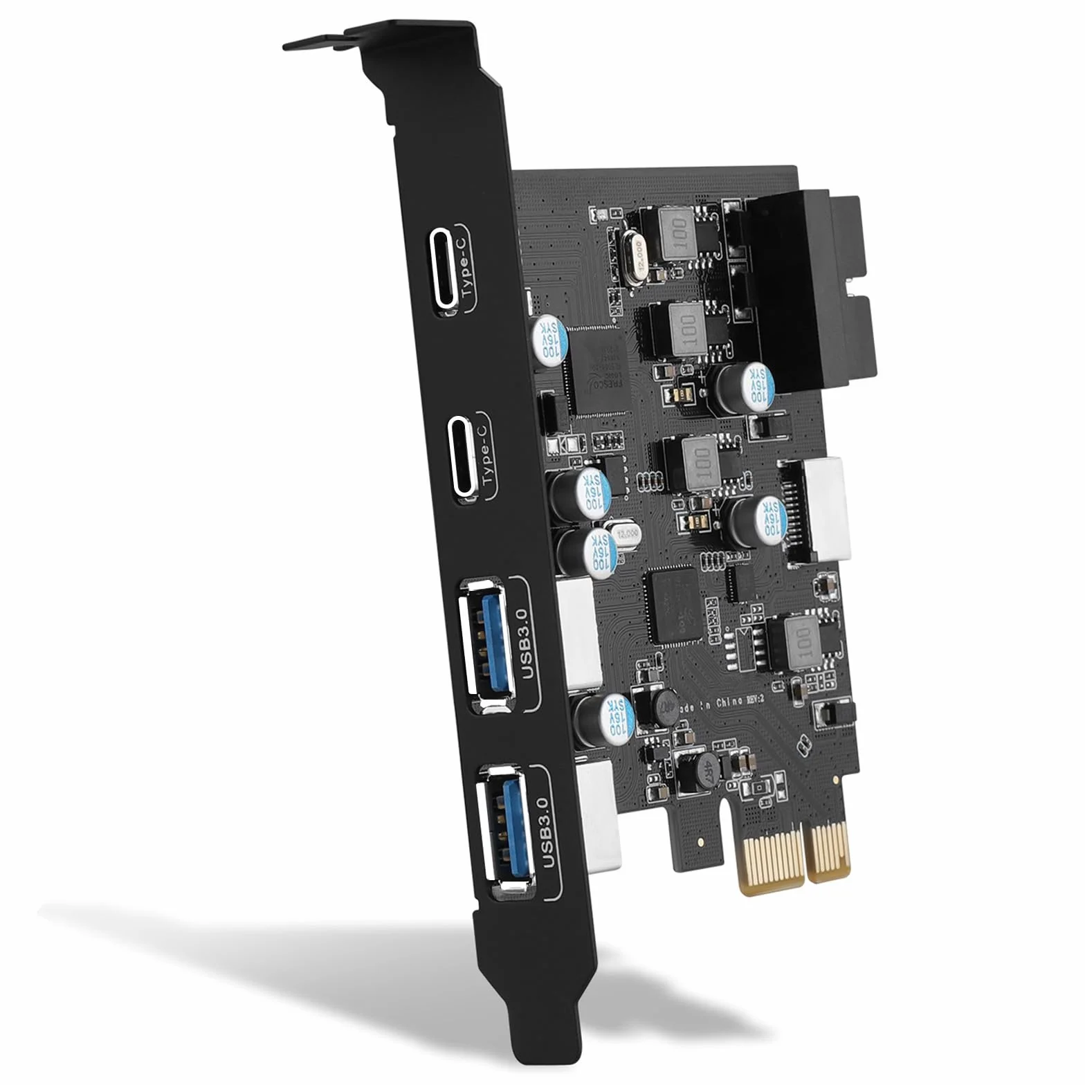 Karta USB 3.0 PCIE 6 portów, karta PCI-E na USB 3.0 typ C (2), typ A (2) 19-pinowe złącze typu E (A-Key) PCI Express karta rozszerzeń do komputera stacjonarnego Windows