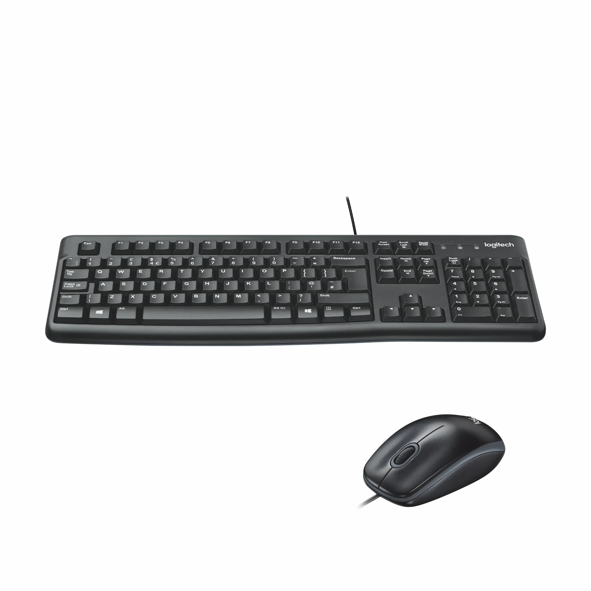 Logitech MK120 Przewodowa Klawiatura i Mysz Combo dla Windows, optyczna mysz przewodowa, pełnowymiarowa klawiatura, USB Plug-and-Play, zgodna z komputerem PC, laptopem, QWERTY układ US Intl - Czarny