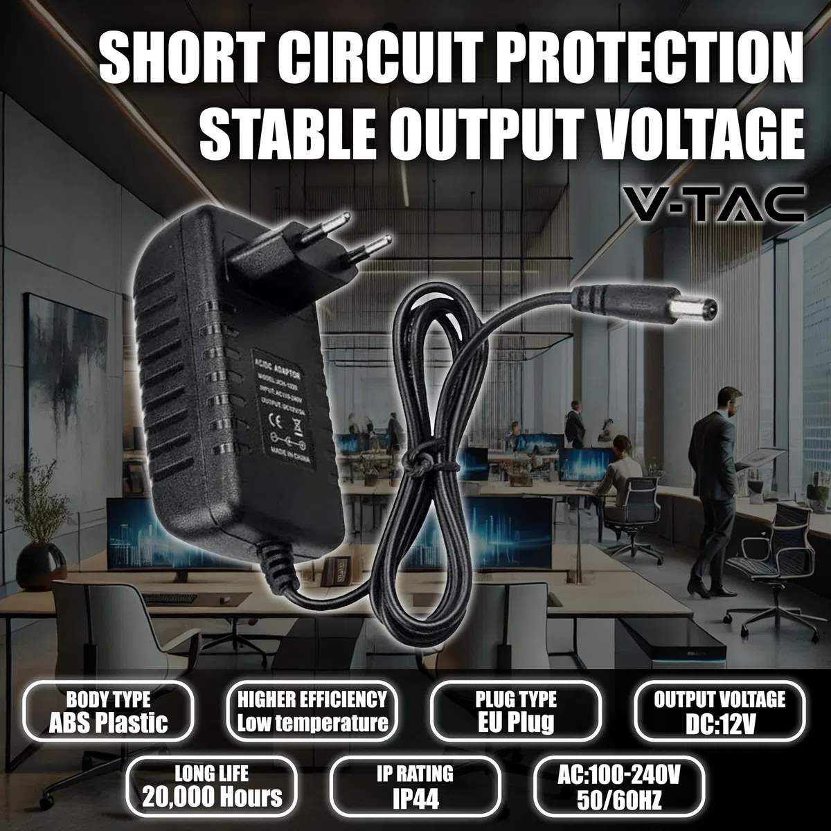 V-TAC Zasilacz 12 V 30 W 2,5 A do kamer, taśmy LED, modem - Adapter transformatora 12 V z wtyczką domową do ekranów i urządzeń elektronicznych - Wejście AC 100-240 V - 50/60 Hz