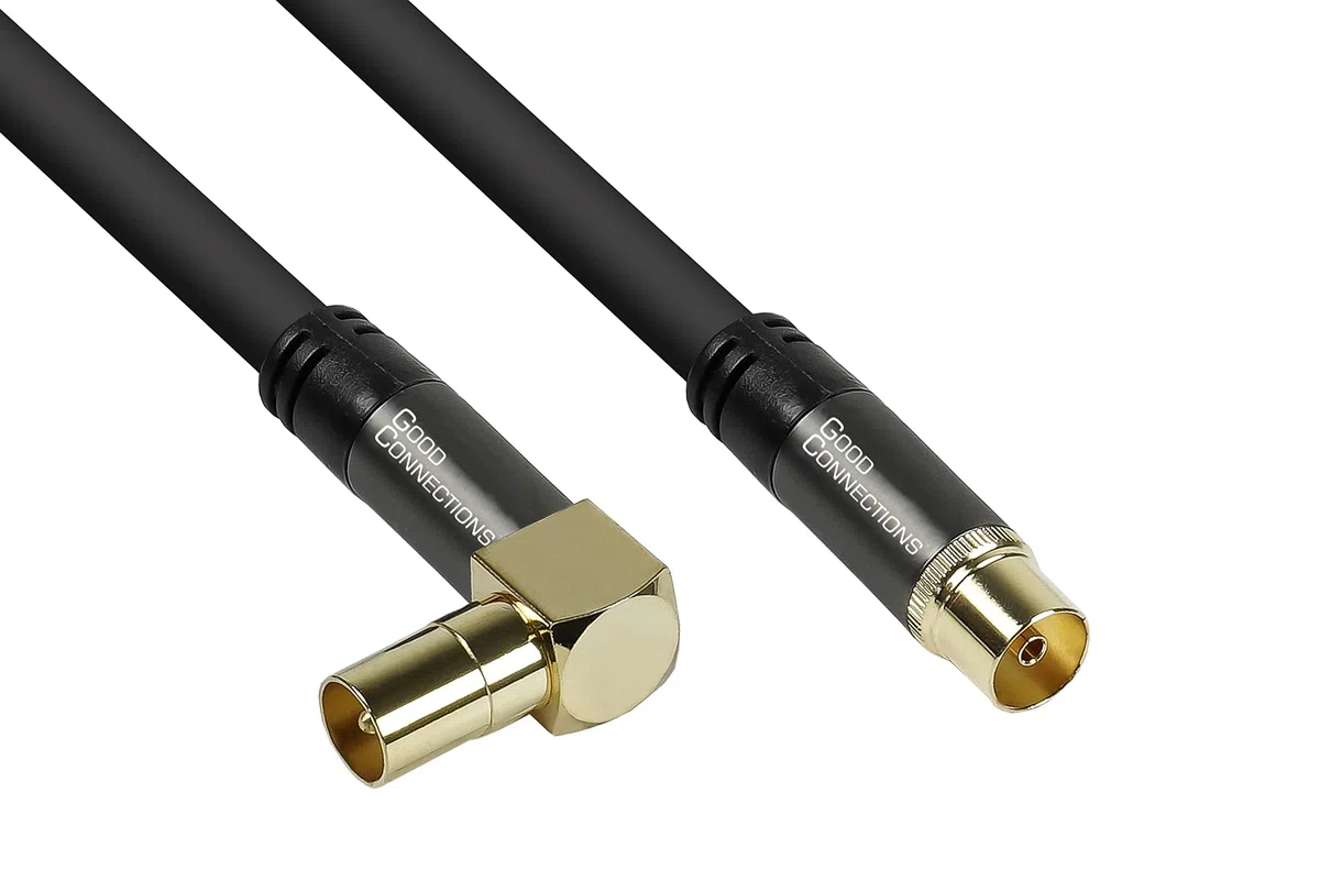 Good Connections GC-M2073 SmartFLEX TV kątowy kabel antenowy, 2 m, wtyczka IEC/koncentryczna, kątowy do gniazda, 4-krotnie ekranowany/120 dB/75 omów, pozłacane złącza, czarny