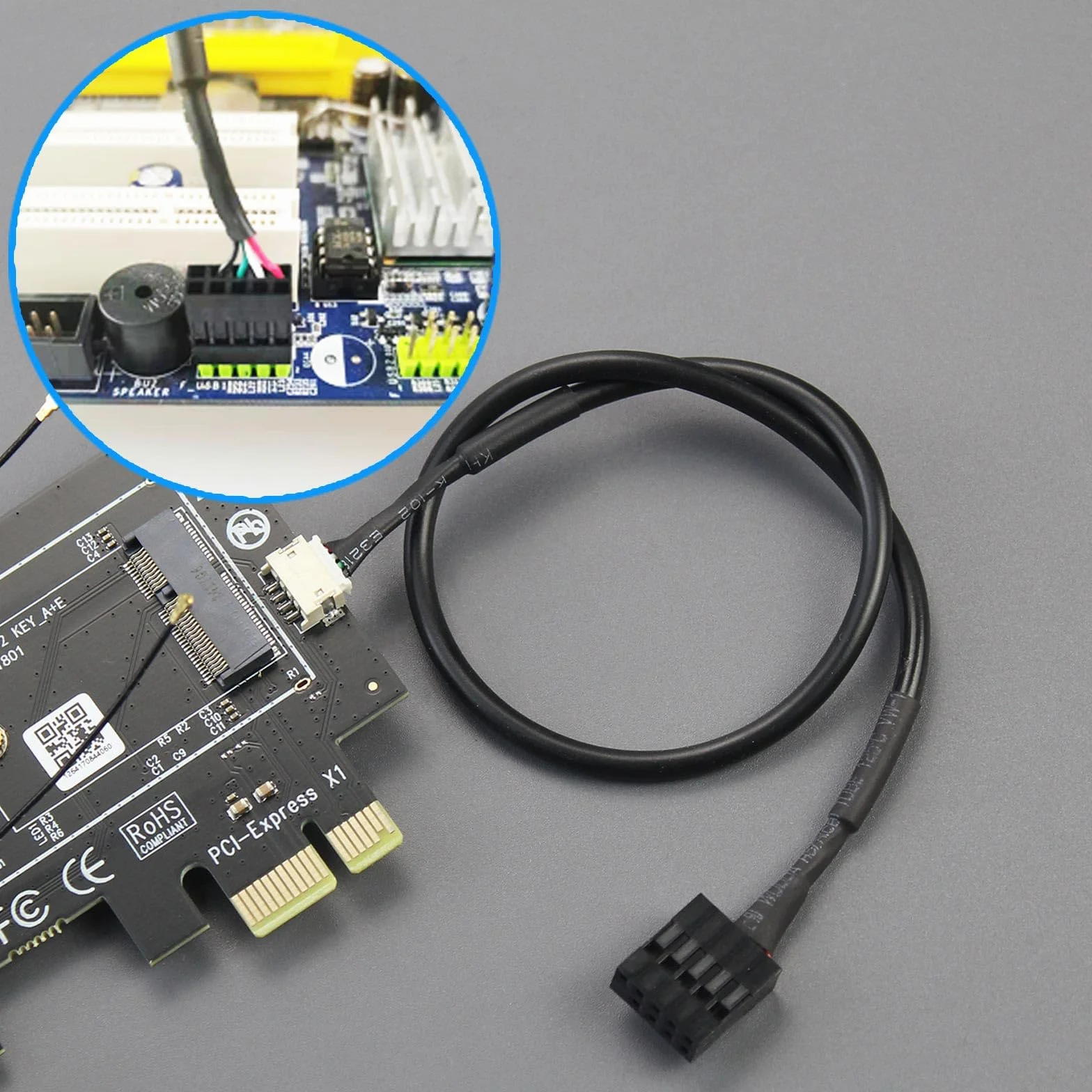 GLOTRENDS WA01 Adapter M.2 E Key na PCIe X1 WiFi Bluetooth dla modułu M.2 WiFi 4/5/6/6e/7/Coral TPU, z zestawem anten 6-dBi SMA