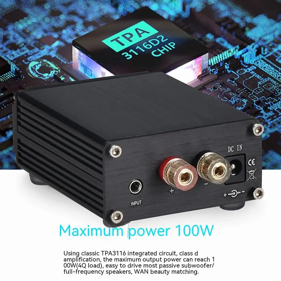 DollaTek 100W Mini wzmacniacz mocy do subwoofera TPA3116D2 Audio HiFi Czarny