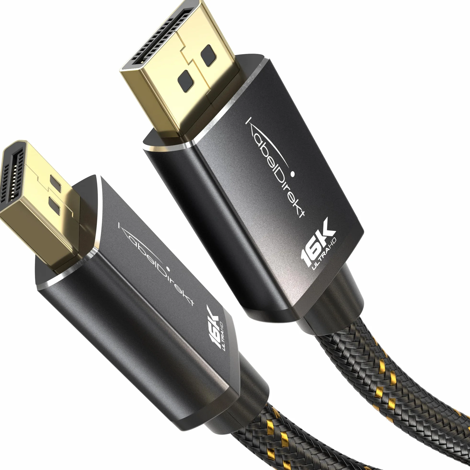 KabelDirekt – Kabel DisplayPort 2.1/DP 2.1 – 3m – Metalowe Złącza + Plecionka, DP80 o Prędkości 80 Gbit/s dla Komputerów do Gier/Kart Graficznych, FreeSync/G-Sync, do 16K@60Hz, 8K@120Hz, 4K@240Hz