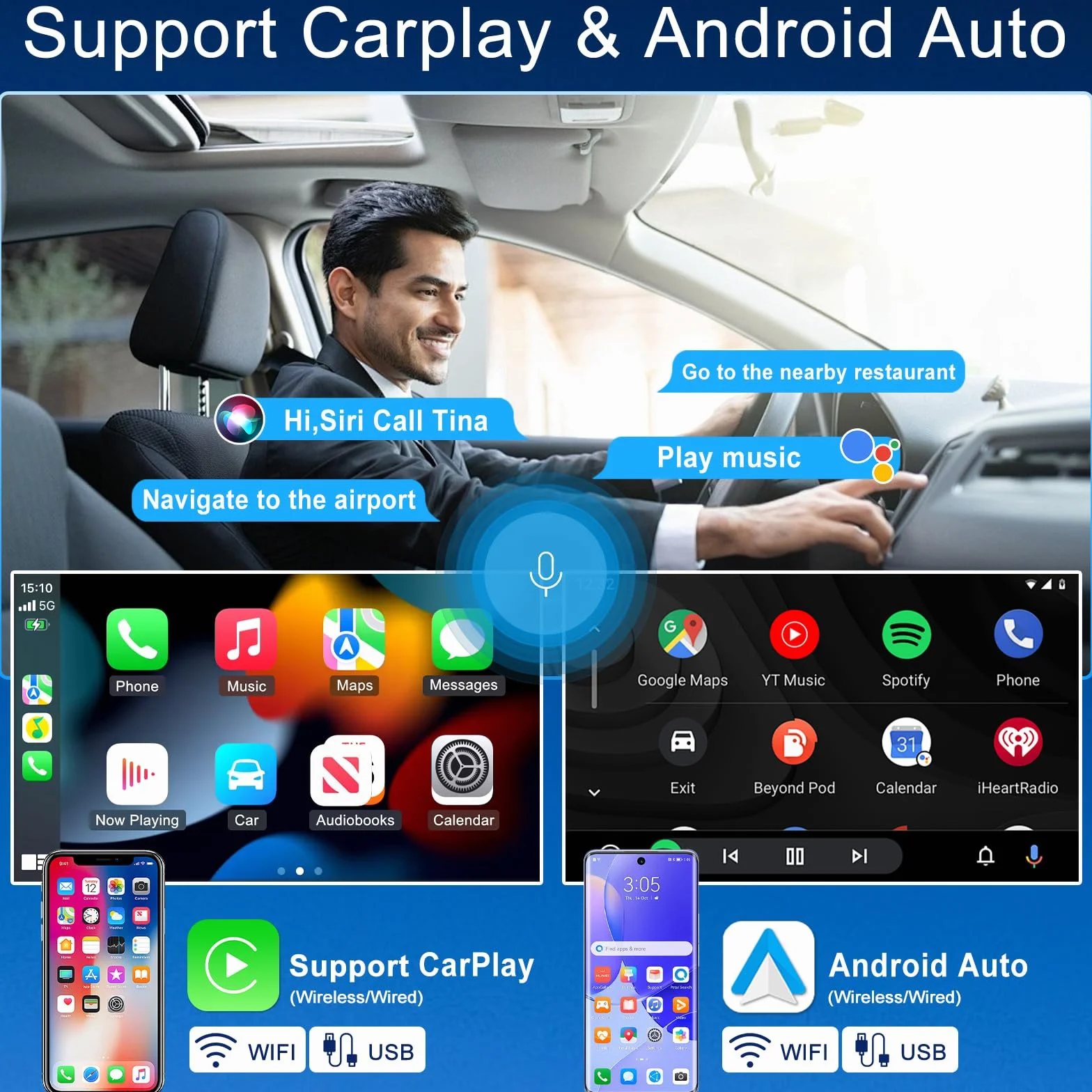 Radio samochodowe 2 + 32 G Android 13 do VW Transporter T5.1 2010-2020 z bezprzewodowym systemem Carplay Android Auto, 7-calowy ekran dotykowy Auto Stereo Display Player Radio GPS Navigation Head Unit