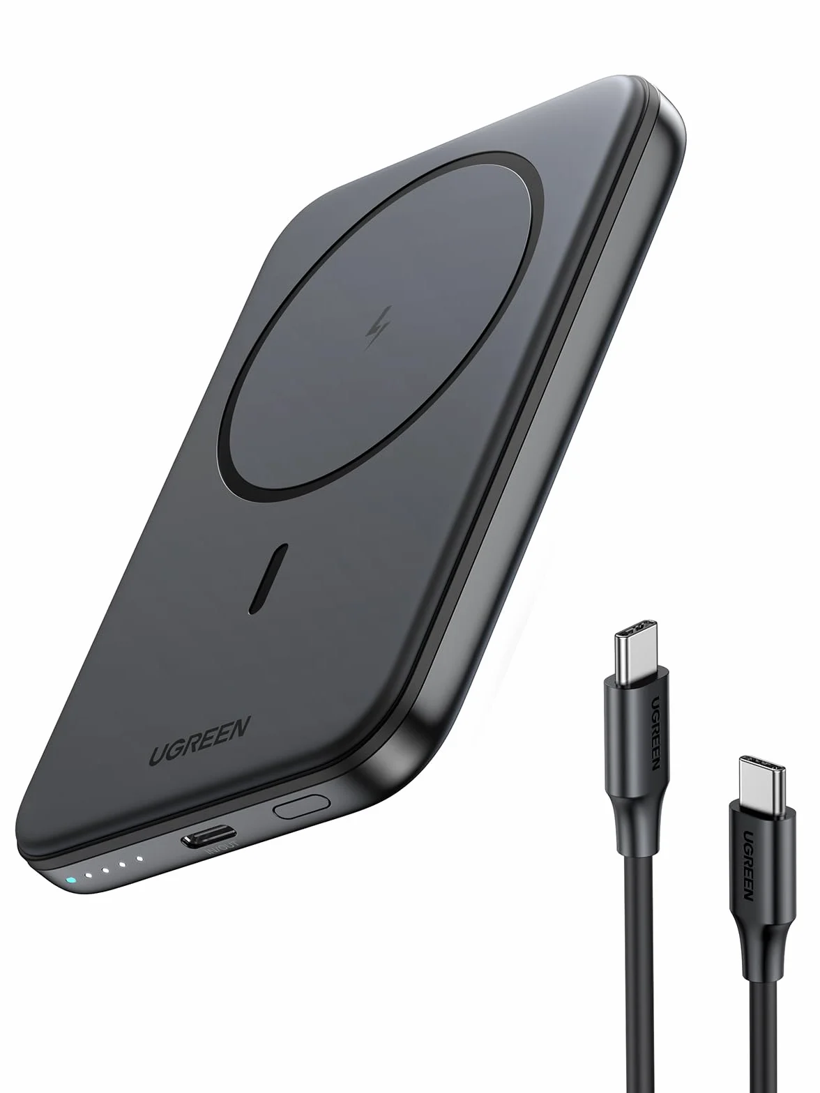 UGREEN Wireless Powerbank 5000mAh Magnetic Power Bank Small z funkcją szybkiego ładowania USB-C, bezprzewodowa bateria zewnętrzna MagSafe kompatybilna z iPhone 17 Pro Max/16 Pro/15/14/13/12（czarny）