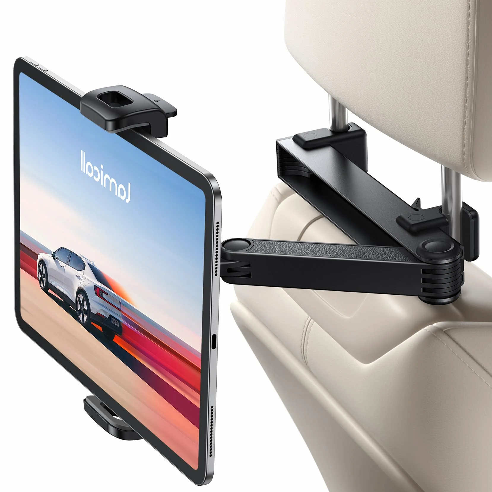Lamicall uchwyt na tablet na zagłówek samochodowy rozsuwany 4,7-13 cali blokada bezpieczeństwa