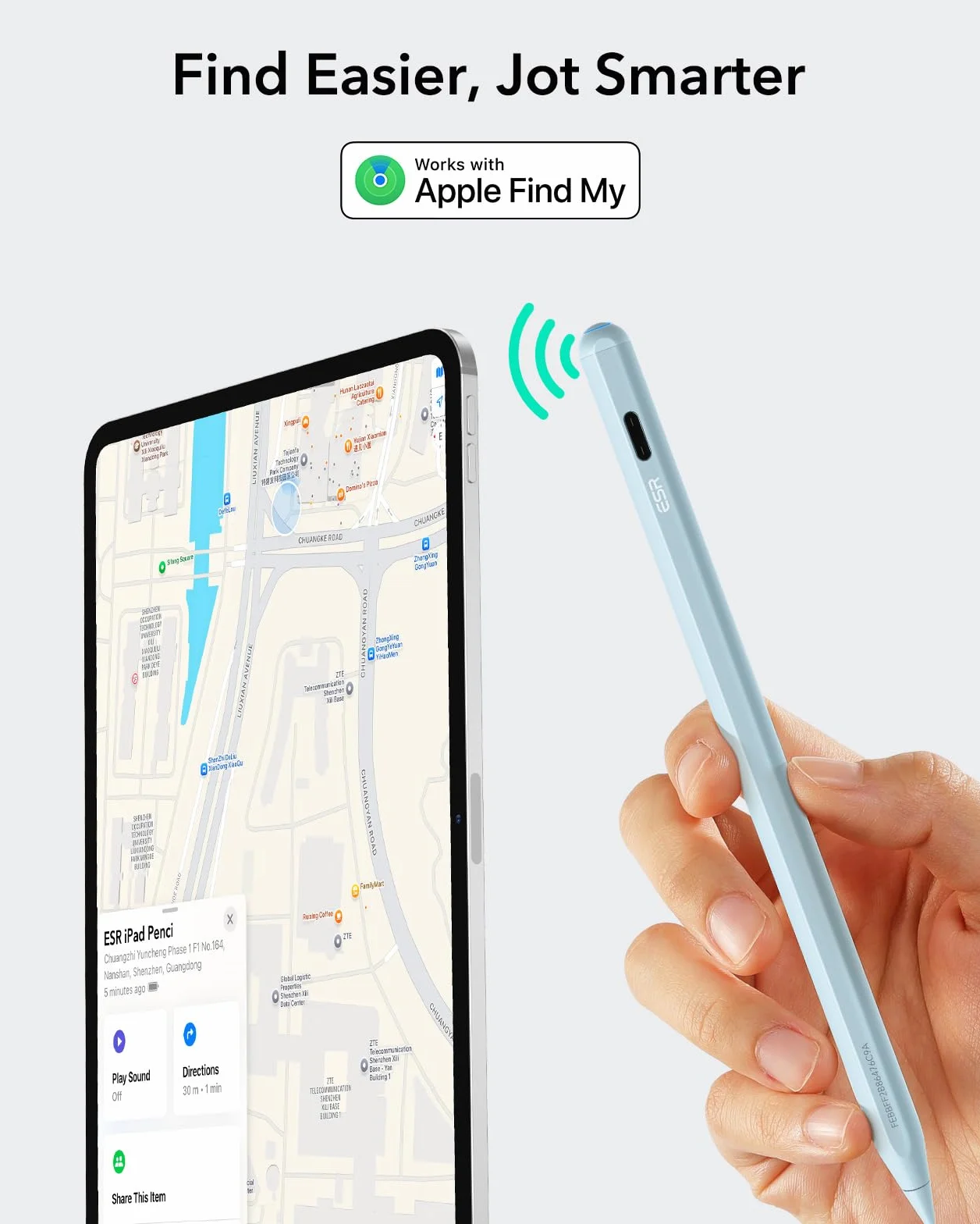 ESR Geo Digital iPad Pencil Findmy kompatybilny z Apple iPad 2018-2025, z prostymi skrótami do Apple iPad A16/10/9/8 i Air 13/11 i Pro 12,9/13/11 i Mini 7/6/5, niebieski (bez ładowania bezprzewodowego