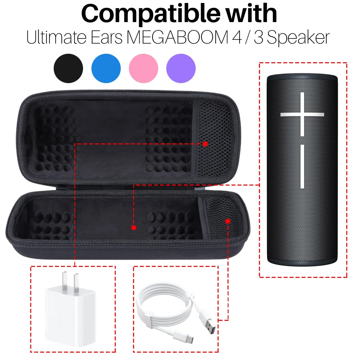 Lebakort Etui do przechowywania kompatybilne z Ultimate Ears UE MEGABOOM 4 3 przenośny wodoodporny głośnik, NIEBIESKI, for MEGABOOM 4, Etui