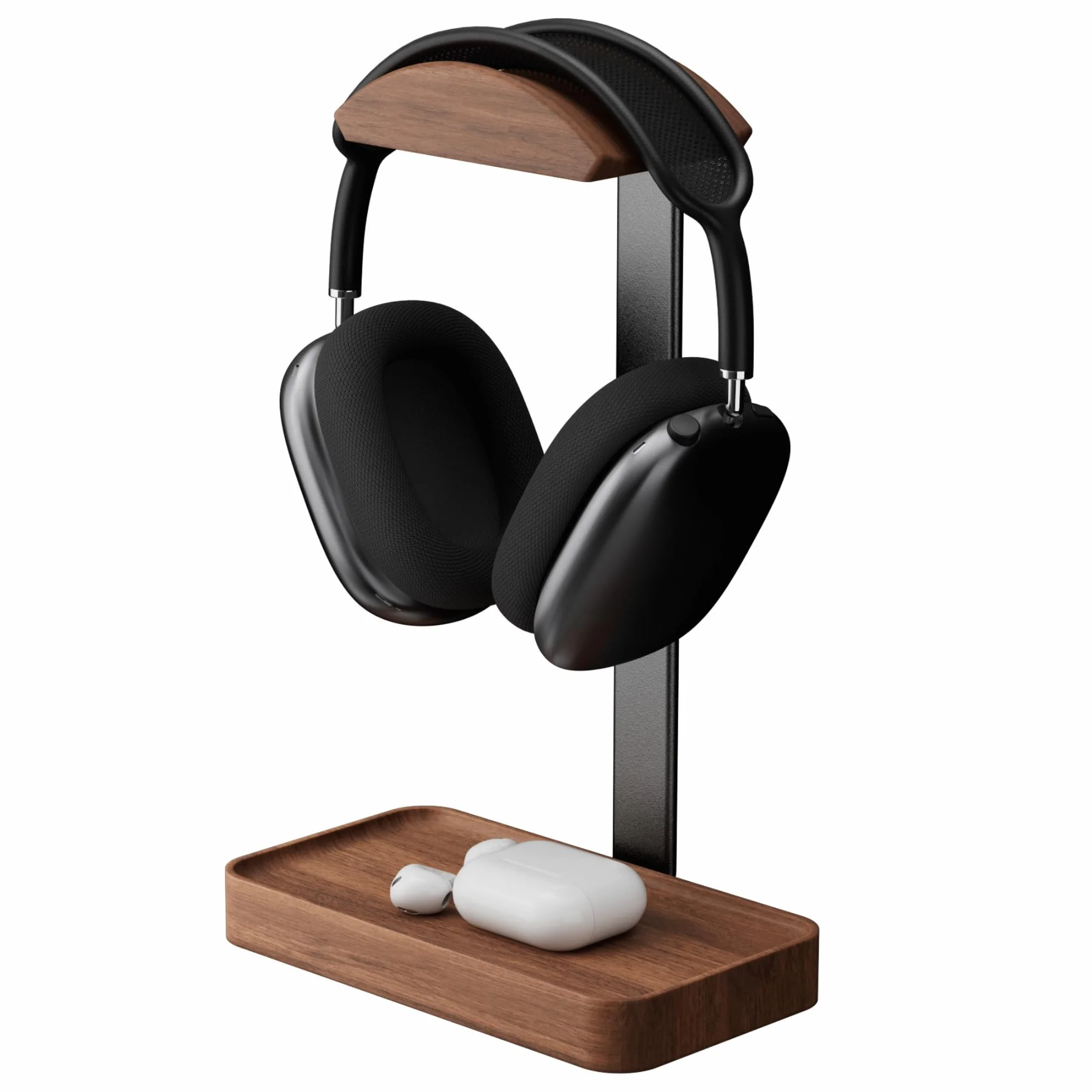 muso wood Orzech stojak na słuchawki, drewniany stojak na słuchawki z podstawą do przechowywania, uchwyt na słuchawki do gier, biura i biurka domowego - kompatybilny z AirPods Max, Bose, Razer (czarny