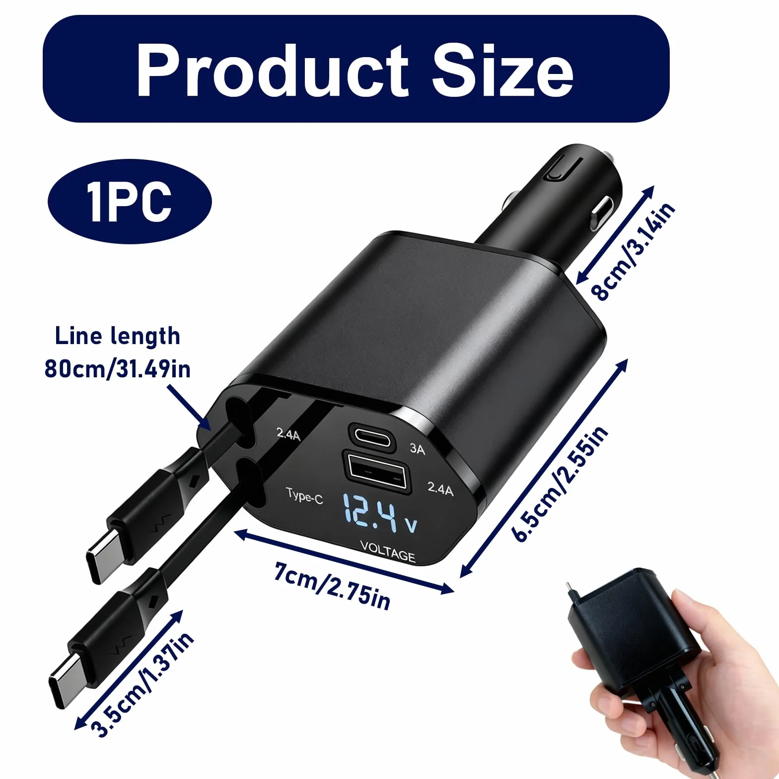 4 w 1 gniazdo zapalniczki samochodowej USB-C, adapter z PD 30W/20W i portem USB-A/C, chowana ładowarka do samochodów ciężarowych