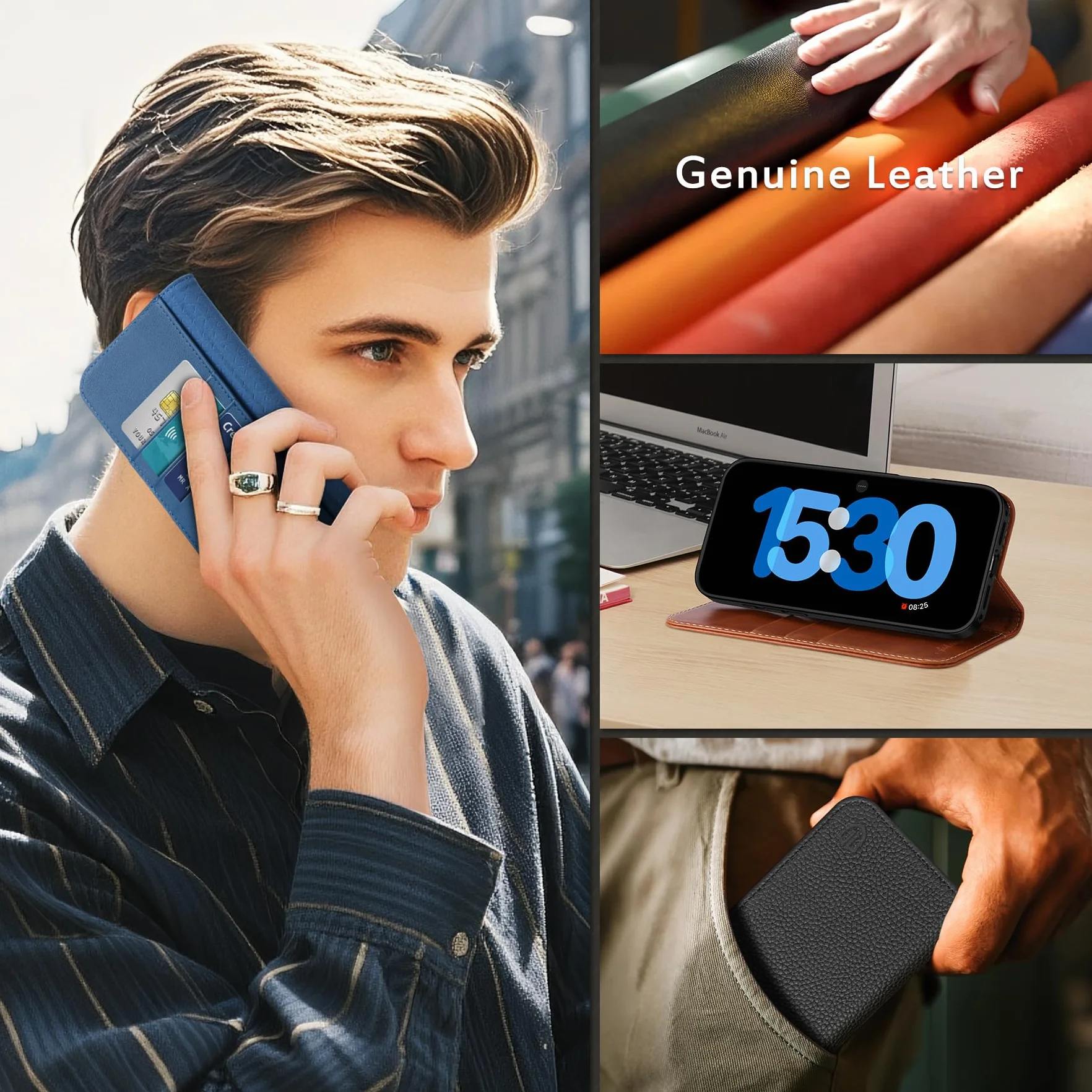 SHIELDON Etui do iPhone 17 Pro 6,3" 5G 2025 Skórzany Portfel RFID Magnetyczne Folio Granatowy