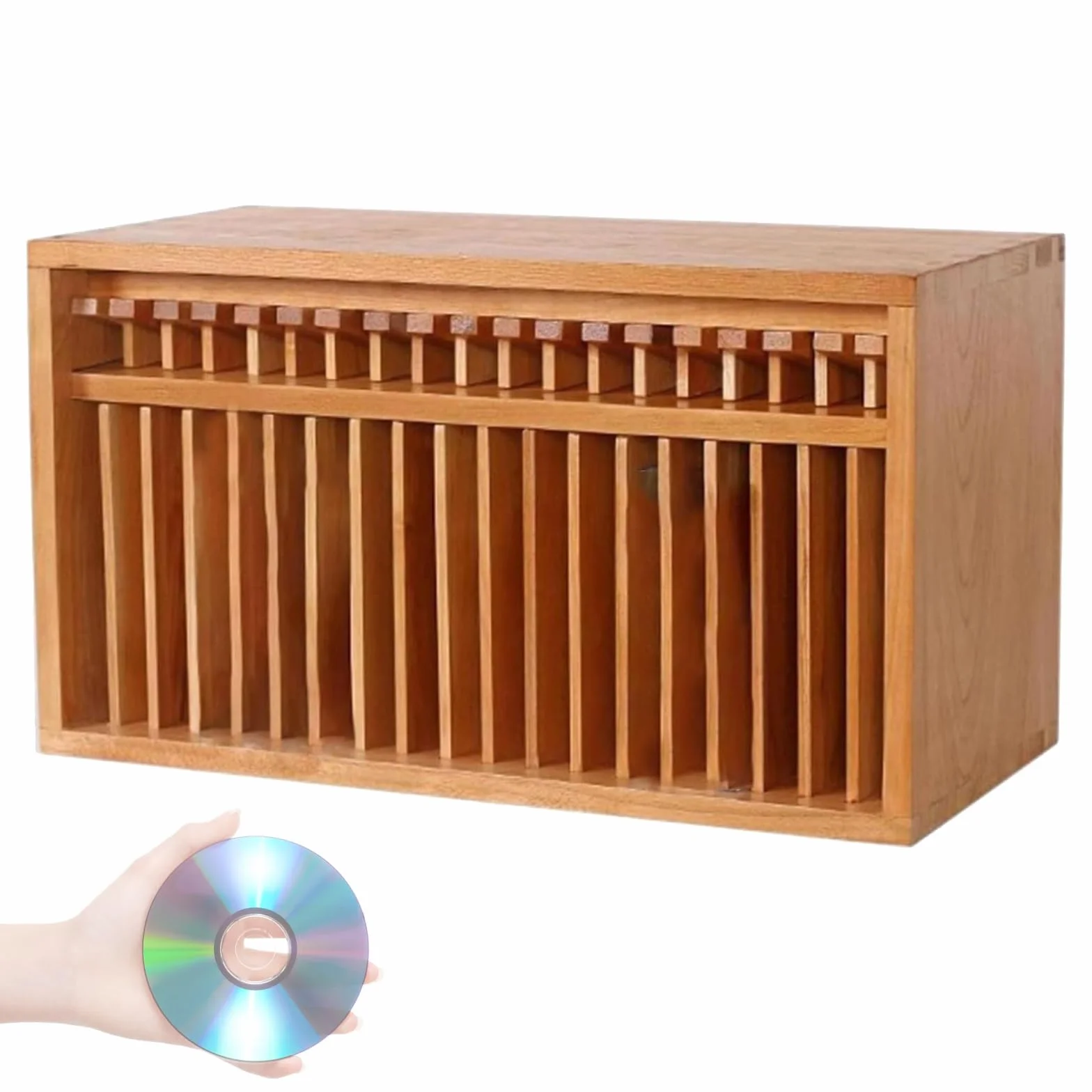 Wyskakujący stojak do przechowywania płyt CD, drewniany stojak na album z wygodnym wyskakującym przyciskiem, pojemność 19 płyt CD, organizer na DVD w stylu vintage, do sali teatralnej, dekoracji