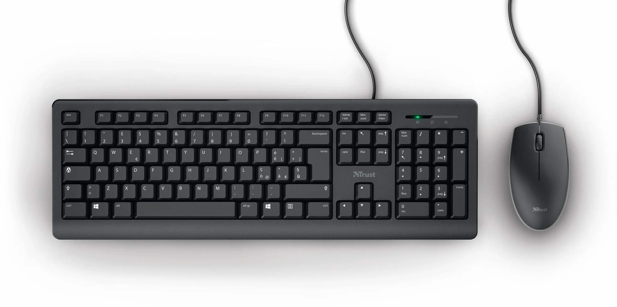 Trust Taro klawiatura i mysz USB przewodowa włoski QWERTY 1,8 m odporna na płyny ergonomiczna