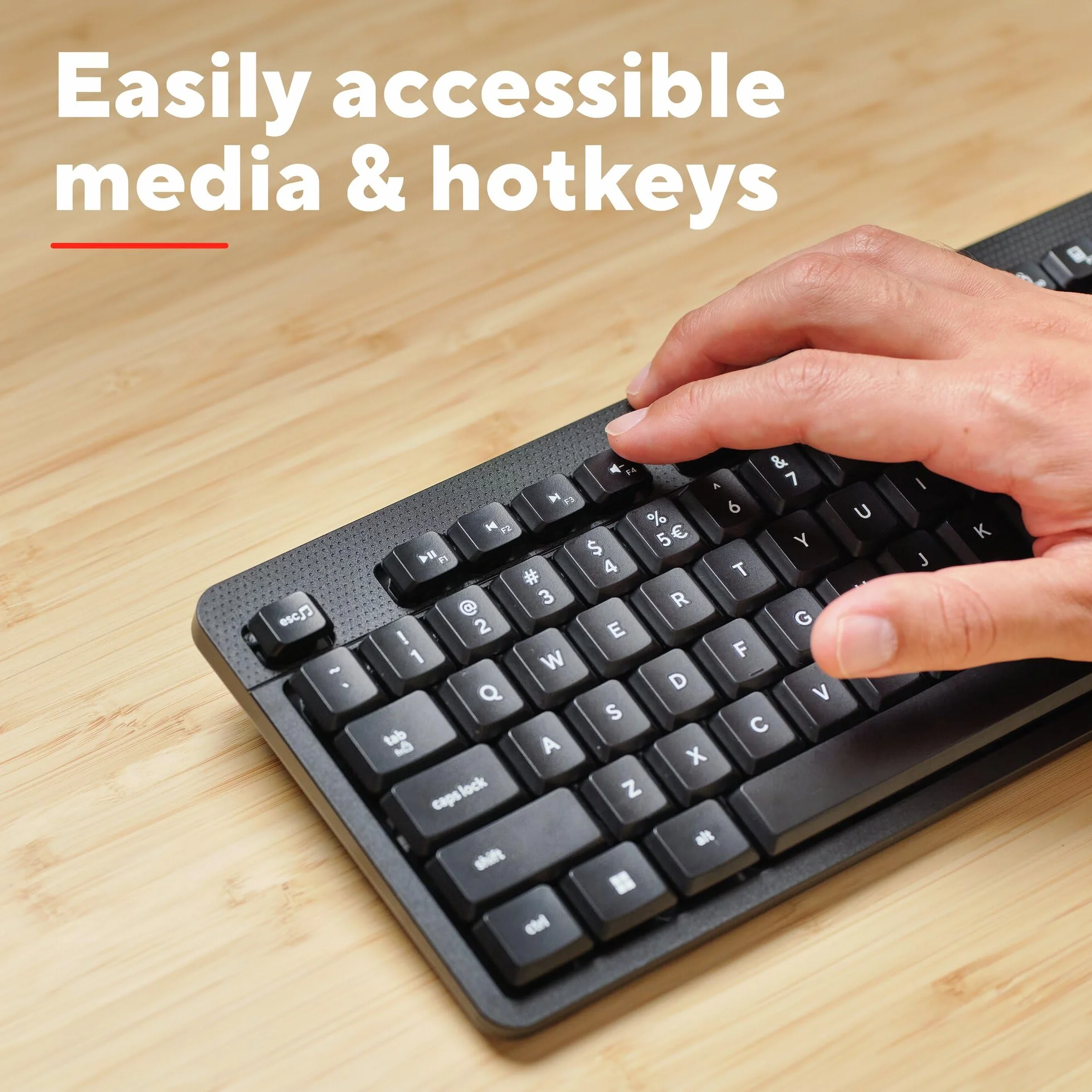 Trust Ody II Cicha klawiatura bezprzewodowa QWERTY układ US, unoszące się niskoprofilowe klawisze, odporne na zalanie, mikroodbiornik USB 2,4 GHz, pełnowymiarowa bezprzewodowa klawiatura do PC,
