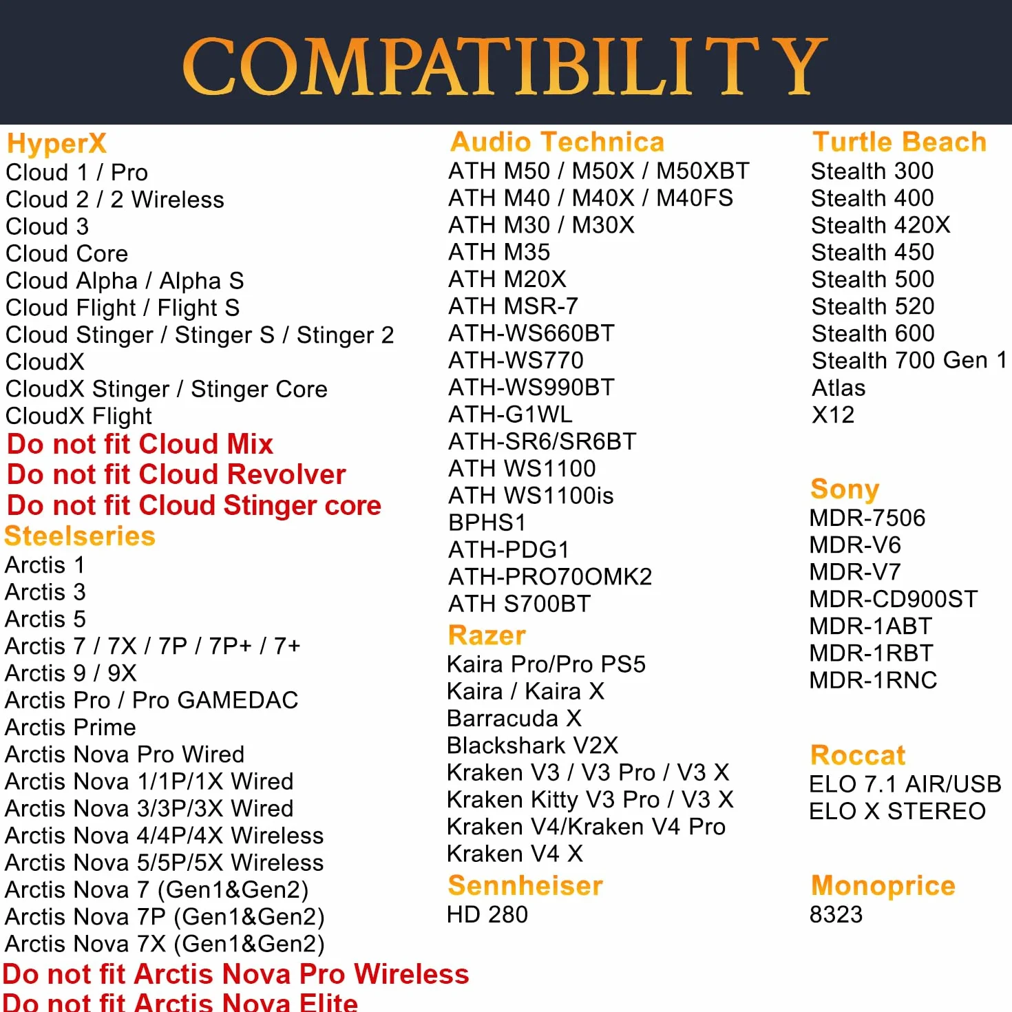 SOULWIT Żel chłodzący nauszniki do ATH M50X/M40X, HyperX Cloud 2/3/Alpha, MDR-7506, Arctis 7/9/5/Nova 7/Pro Wired, G Pro X, Sennheiser HD280, Razer Kaira/Barracuda/Kraken Series, Turtle Beach Stealth