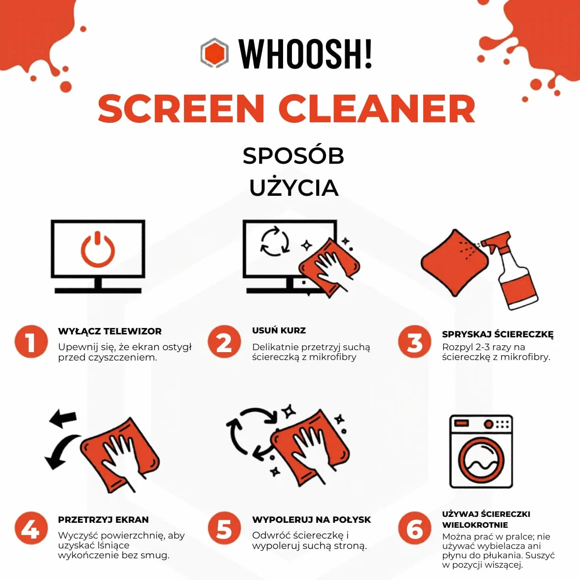 WHOOSH! Zestaw do czyszczenia ekranu 8 ml + 100 ml ściereczki z mikrofibry spray do laptopów MacBooków