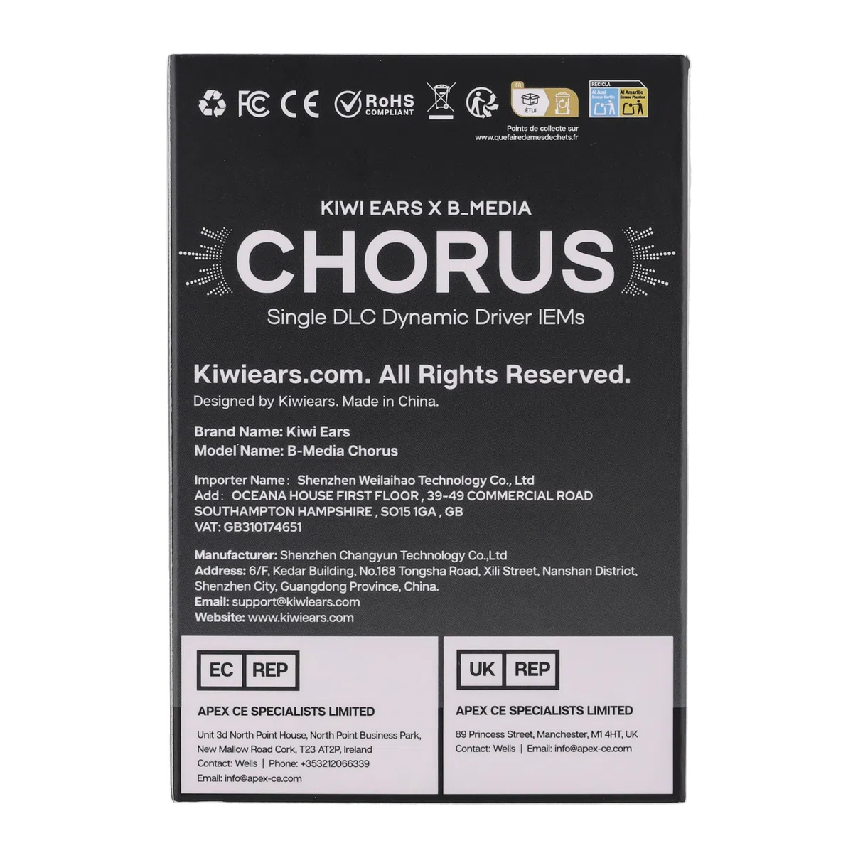 Linsoul Kiwi Ears x B_Media: Chorus Słuchawki douszne typu in-ear z funkcją Chorus, dynamiczny przetwornik z membraną DLC, z metalową płytką czołową wykonaną (1, Czarny, Mikrofon typu C)