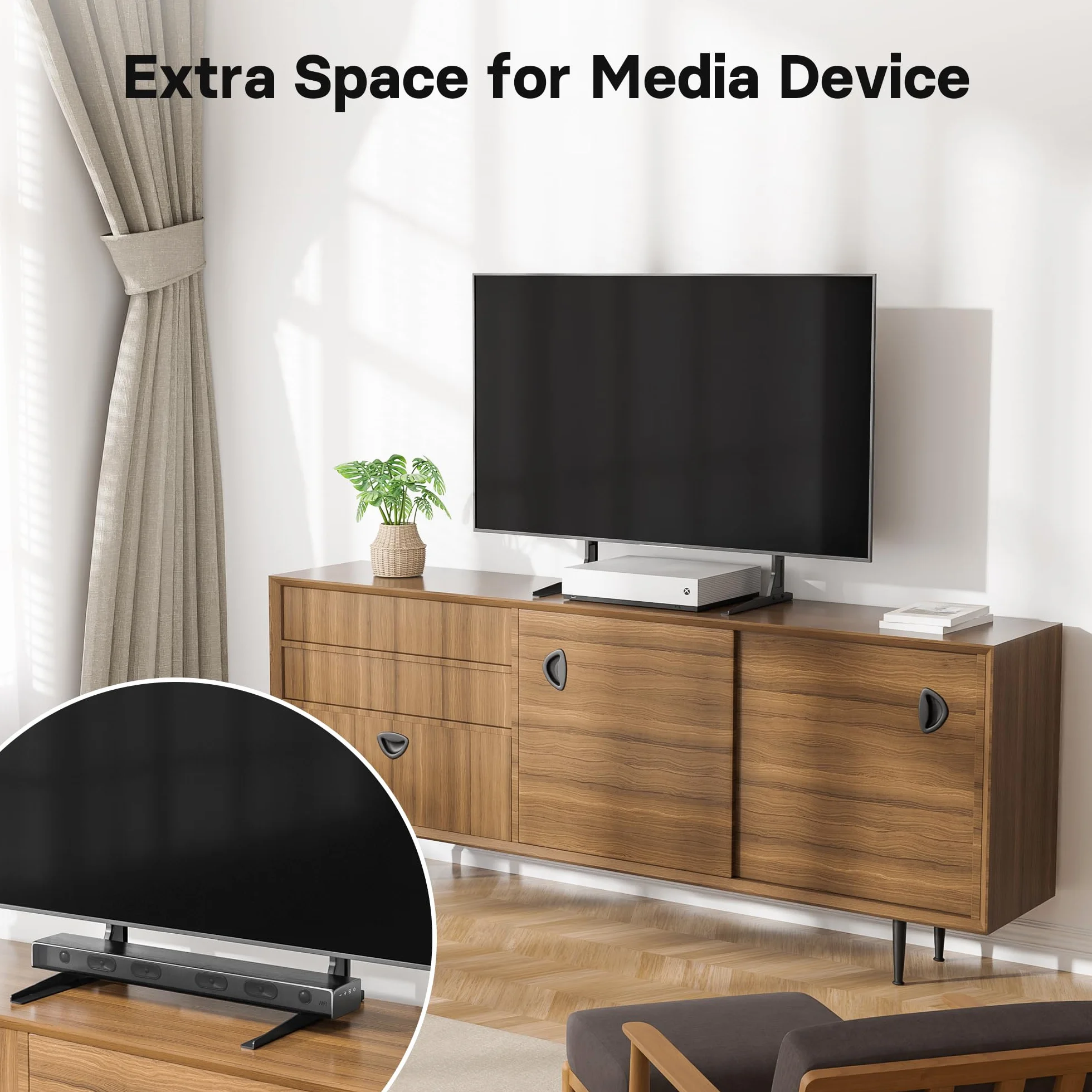 BONTEC Stojak TV 22-65 cali, Regulacja Wysokości 620-680 mm, 2 Opcje Instalacji, Wysoka Stabilność z Antypoślizgowymi Nóżkami, Kompatybilny z VESA 50x50-800x400 mm, Uniwersalny Uchwyt Telewizyjny
