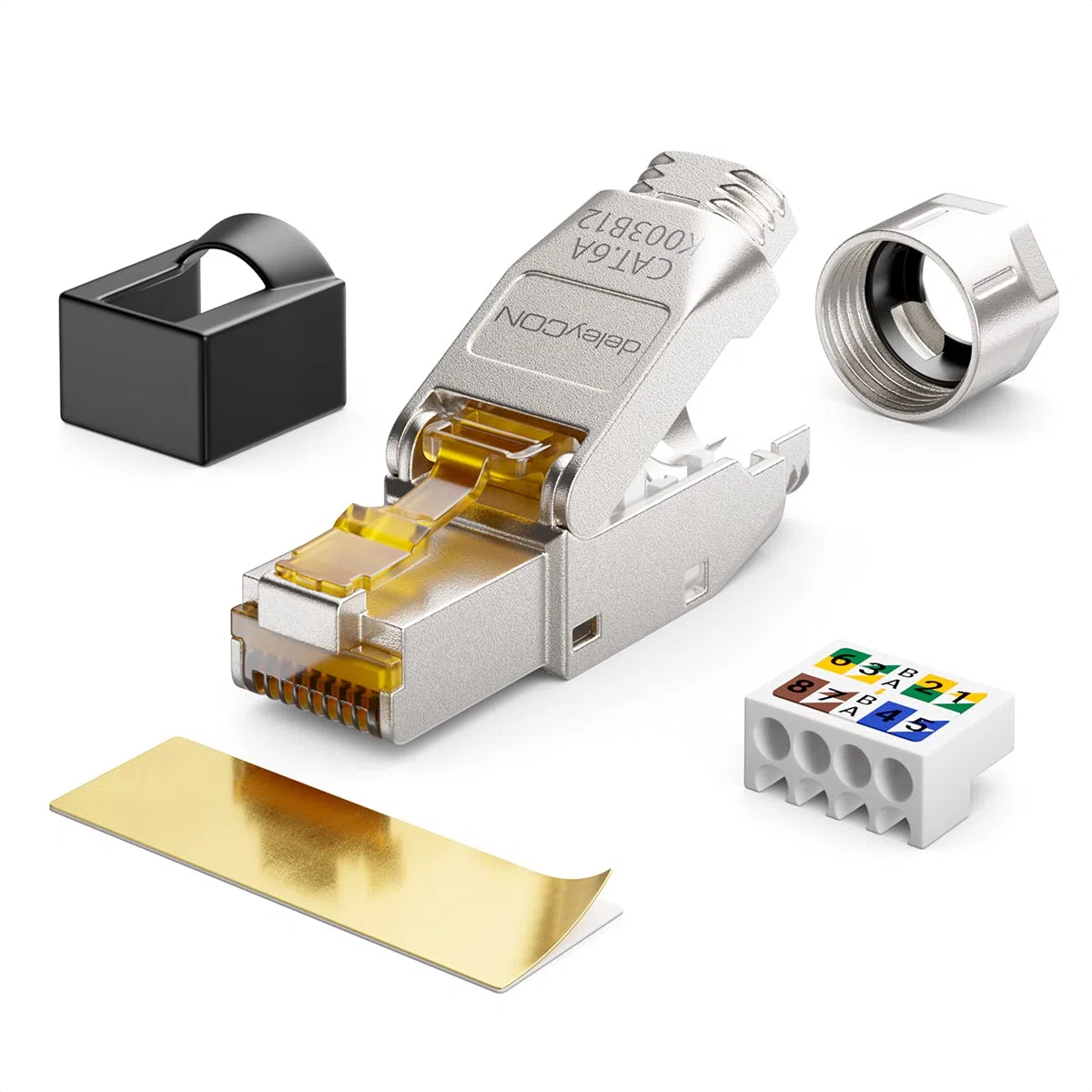 deleyCON 2x CAT 6a Wtyczka Sieciowa RJ45 Beznarzędziowy Montaż Ekranowana 10 Gbit/s Wtyczka Sieciowa do Sztywnych Surowego Kabla Sieciowego Złącze Wtykowe RJ45 Ethernet LAN DSL Kabel Krosowy